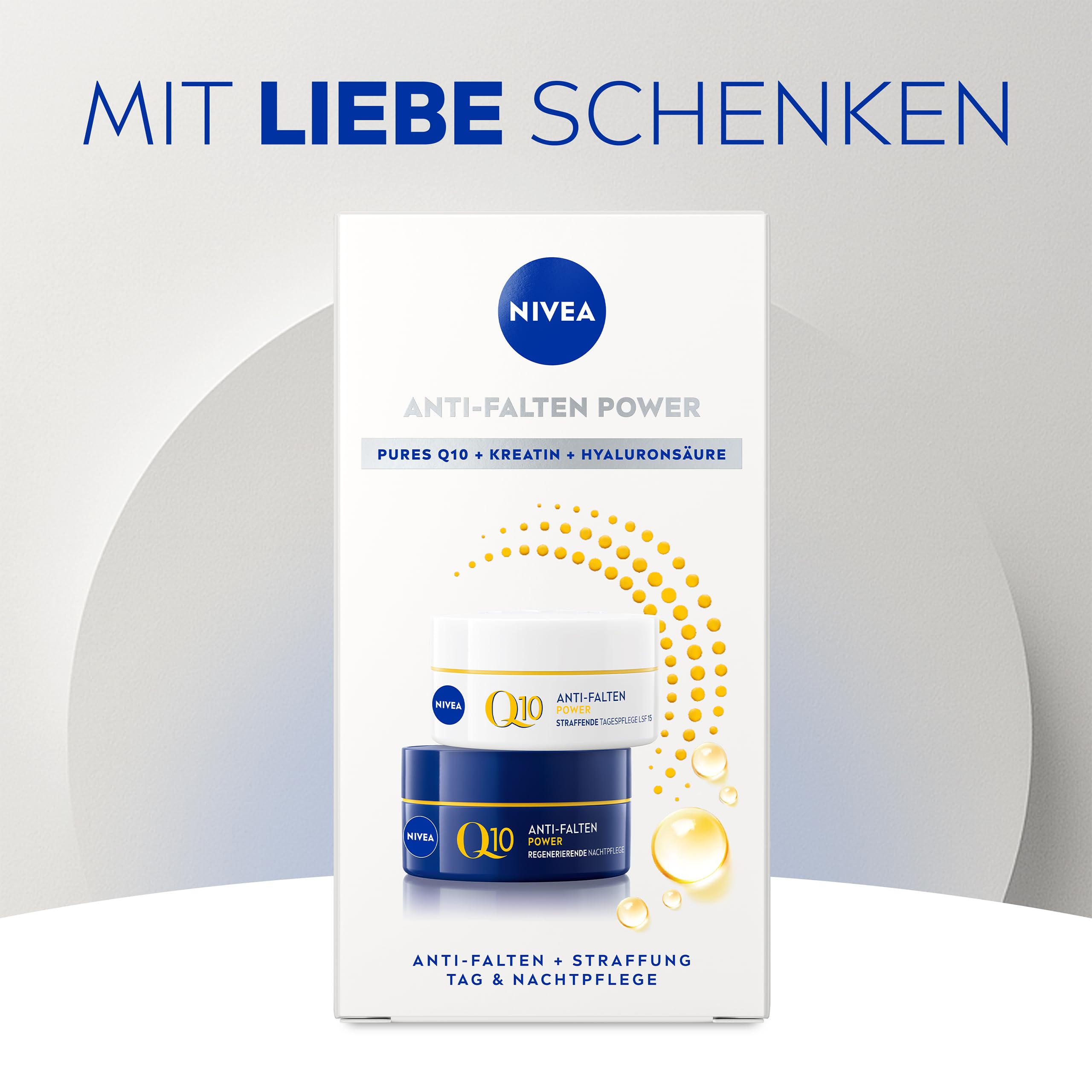 NIVEA Q10 Anti-Falten Power Gesichtspflege Set, Geschenkset mit LSF 15 Tagescreme (50 ml) und Nachtcreme (50 ml), Pflegeset mit Anti-Aging-Effekt