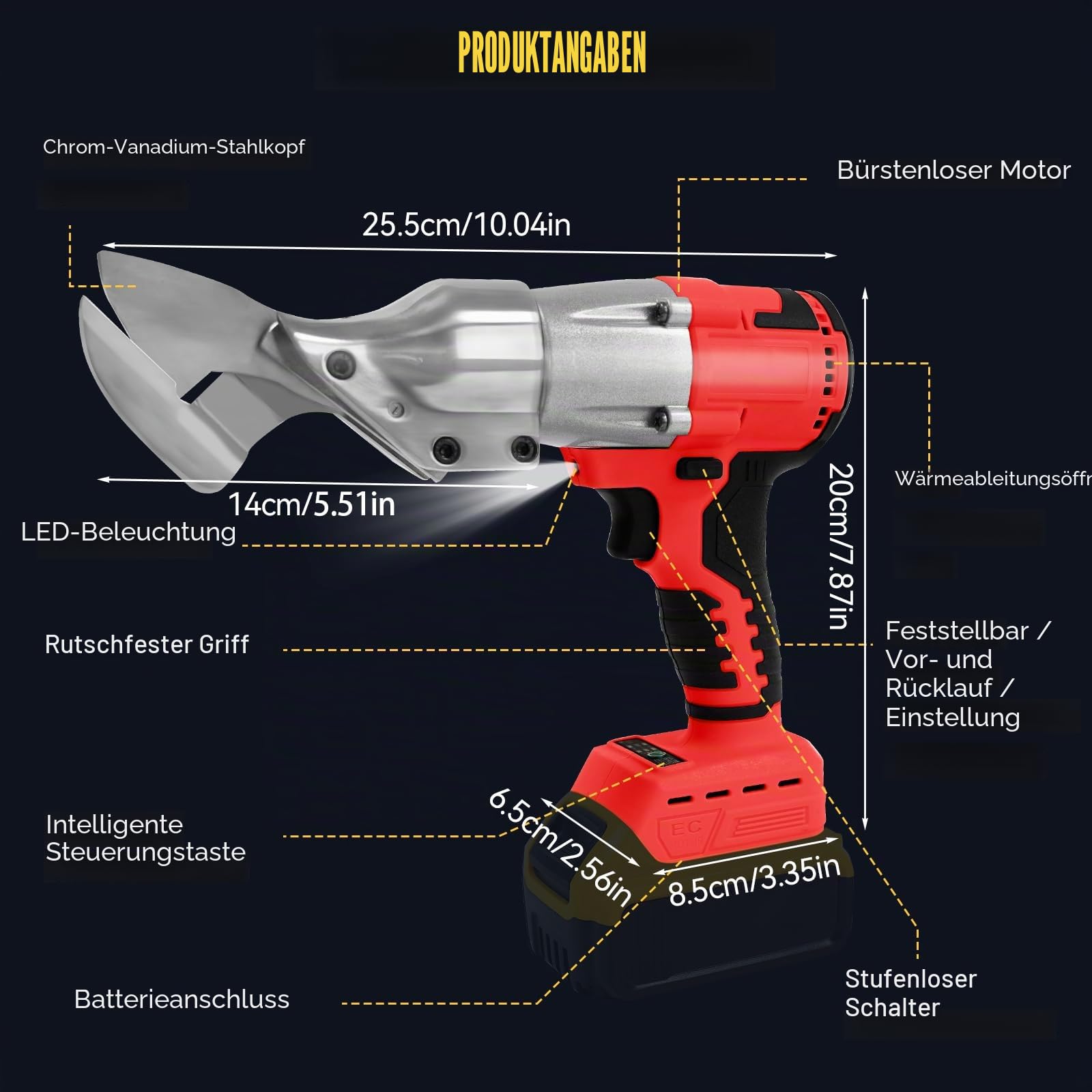Akku-Elektroschere für Milwaukee 18V Akku, 300N.m Bürstenlose Blechschere, Max 2mm Scherenstärke für Blech, Teppich, Leder, Metall