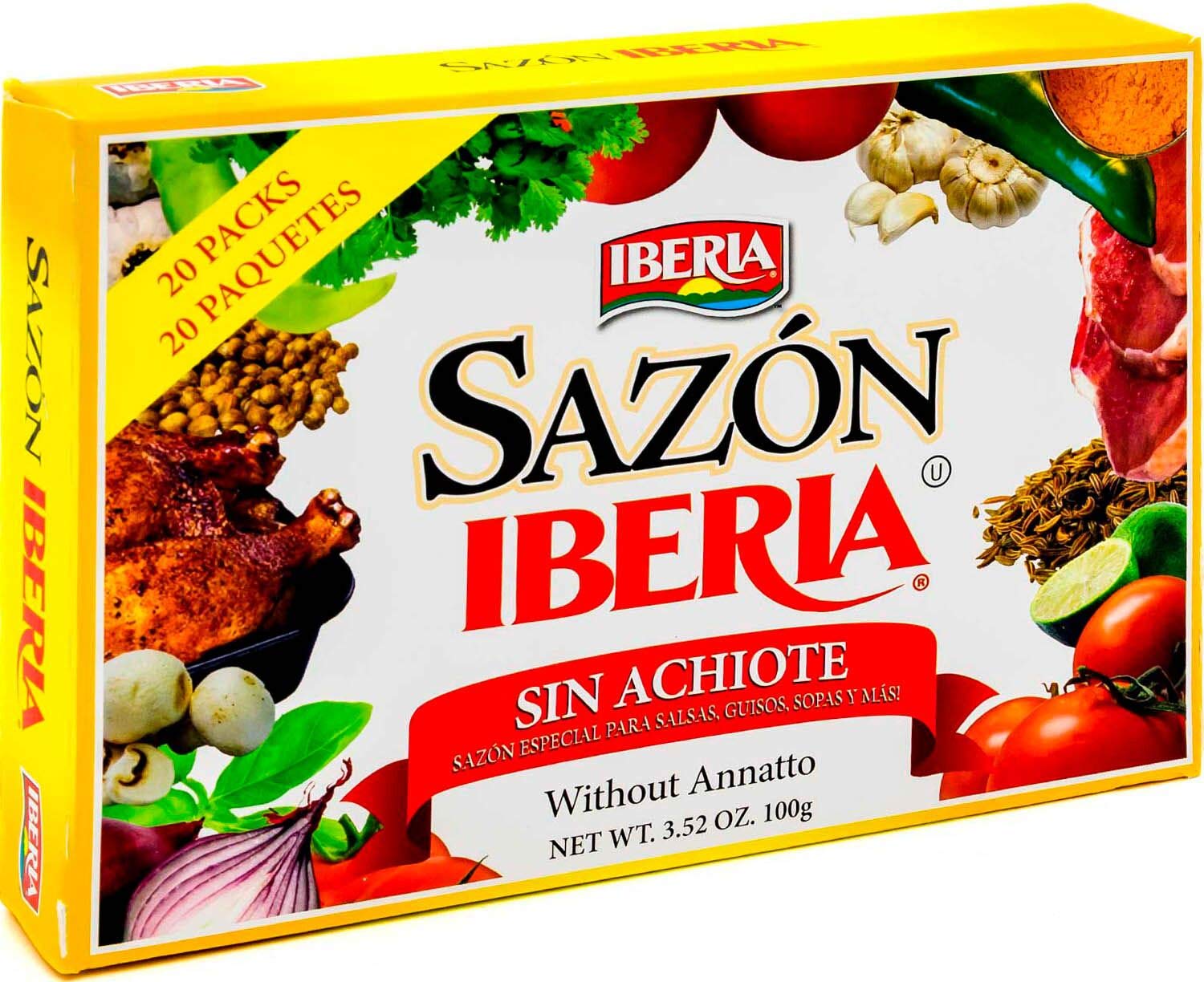 Iberia Sazon without Annatto, 3.52 oz, Perfect Seasoning Made With a Combination of Finest Herbs and Spices, 36 Packs