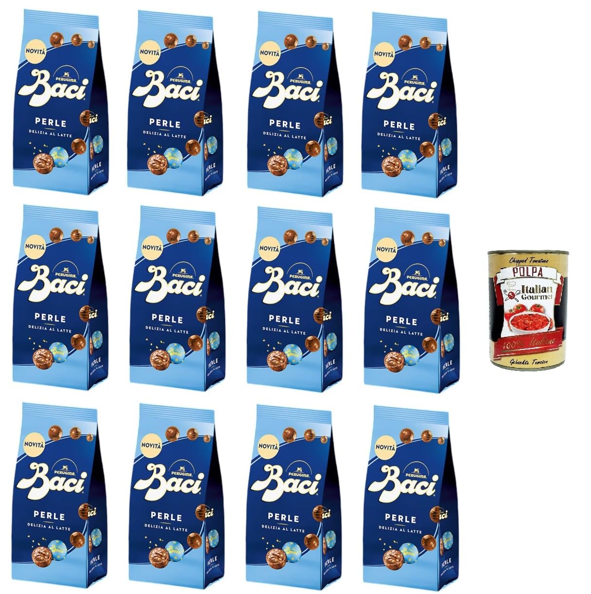 Italian Gourmet Baci Cioccolatini Perle Delizia al Latte 12 x 154g, zart | Praline ripiene dal gusto cremoso, feine Milchschokolade als elegante, Gesamtnettogewicht 1,848 kg + Kostenlos Polpa 400g