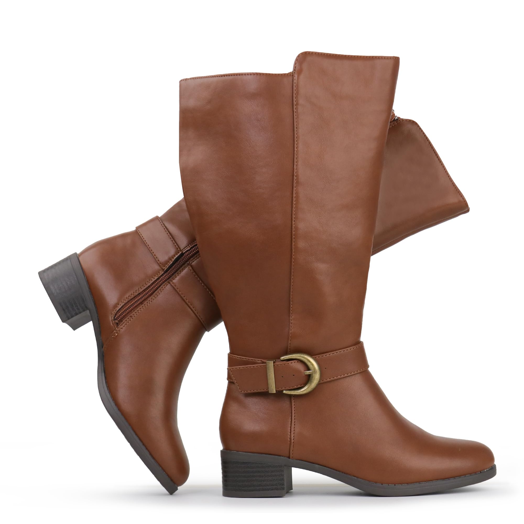 Hawkwell Women's Extra Wide Calf Pull On Side Zipper Knee High Boots