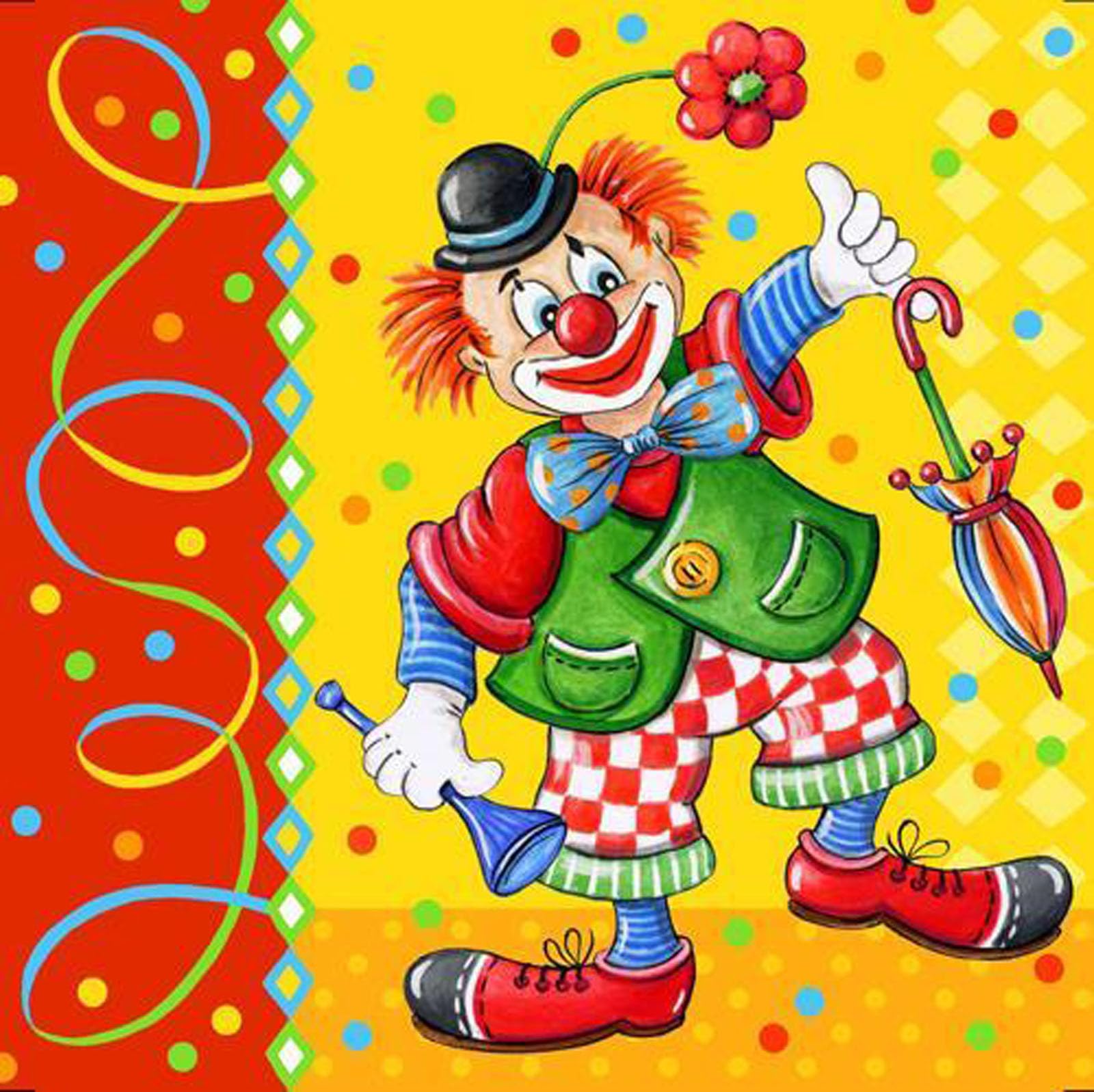Servilletas de papel, 3-capa 1/4-pliegue de 33 cm x 33 cm "payaso" (82448)