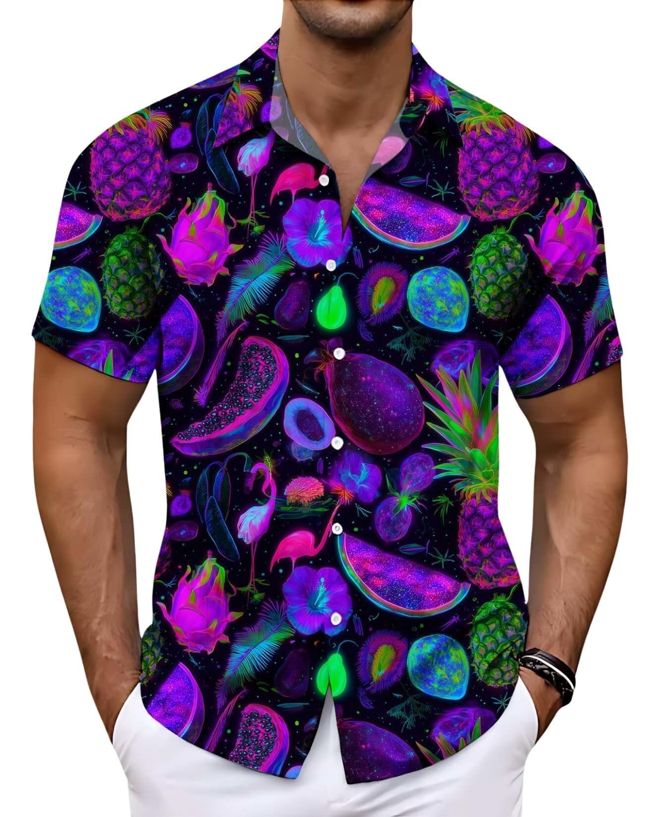 Beach Plant Theme Mens Shirts Casual Short Sleeve Button Down Shirt Beach Summer Vacation Holiday Wedding Tops