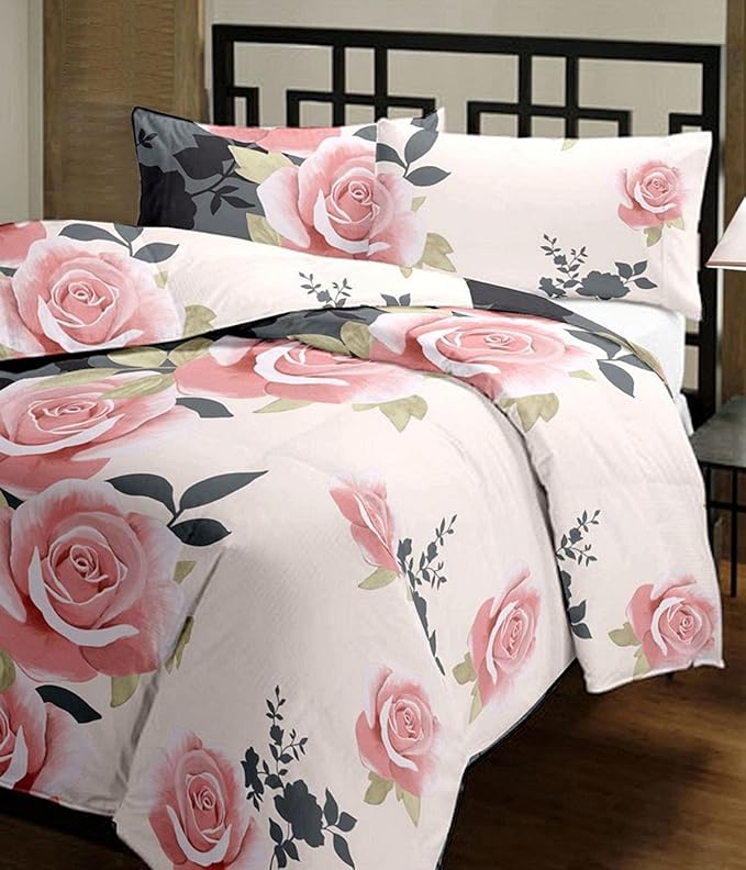 Craft Venture Beautiful Peach Floral Design Reversible Double Bed Quilt/AC Blanket/Dohar (Pack of 1 Pc)