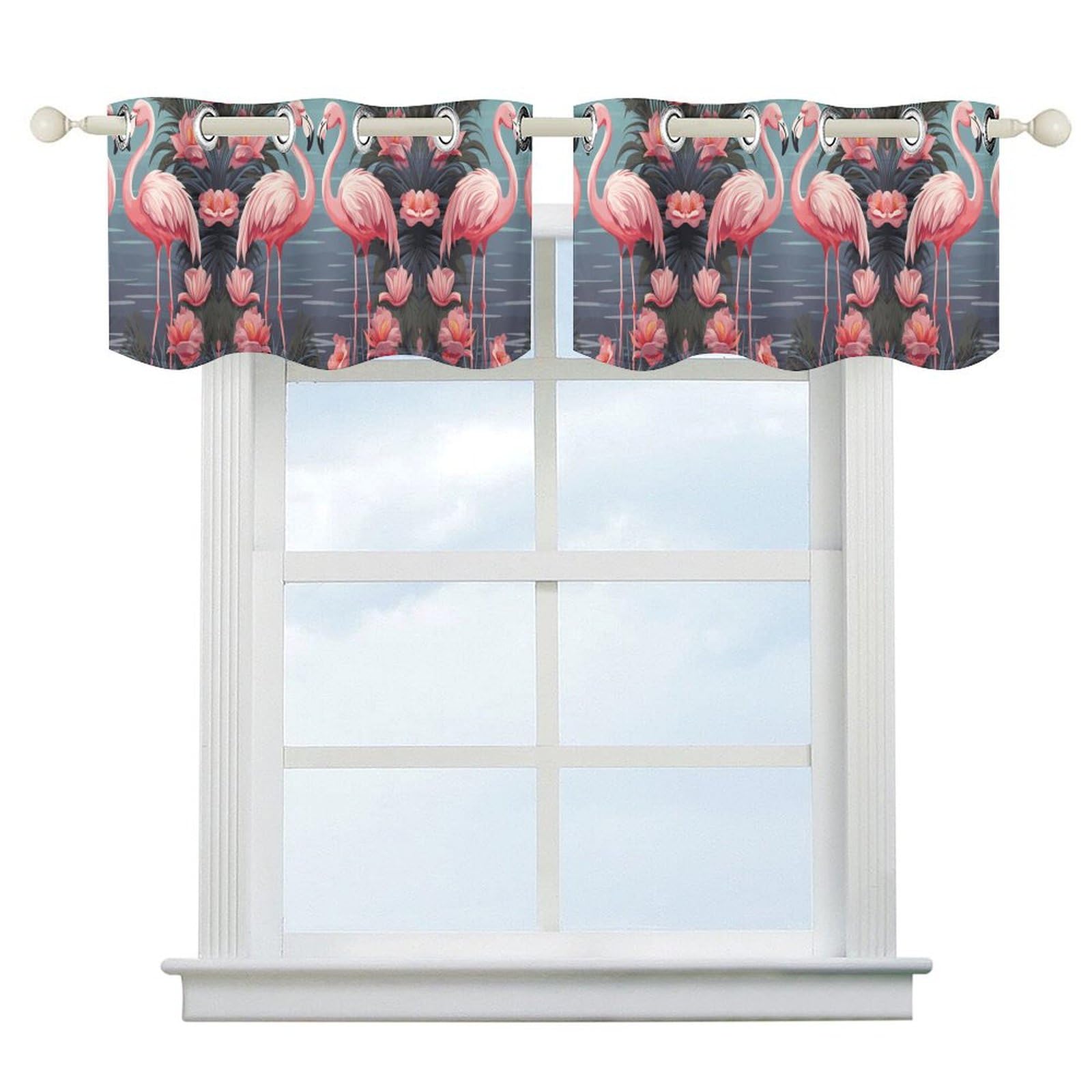 Rideau occultant motif flamants roses tropicaux cantonnière cuisine rideau de fenêtre