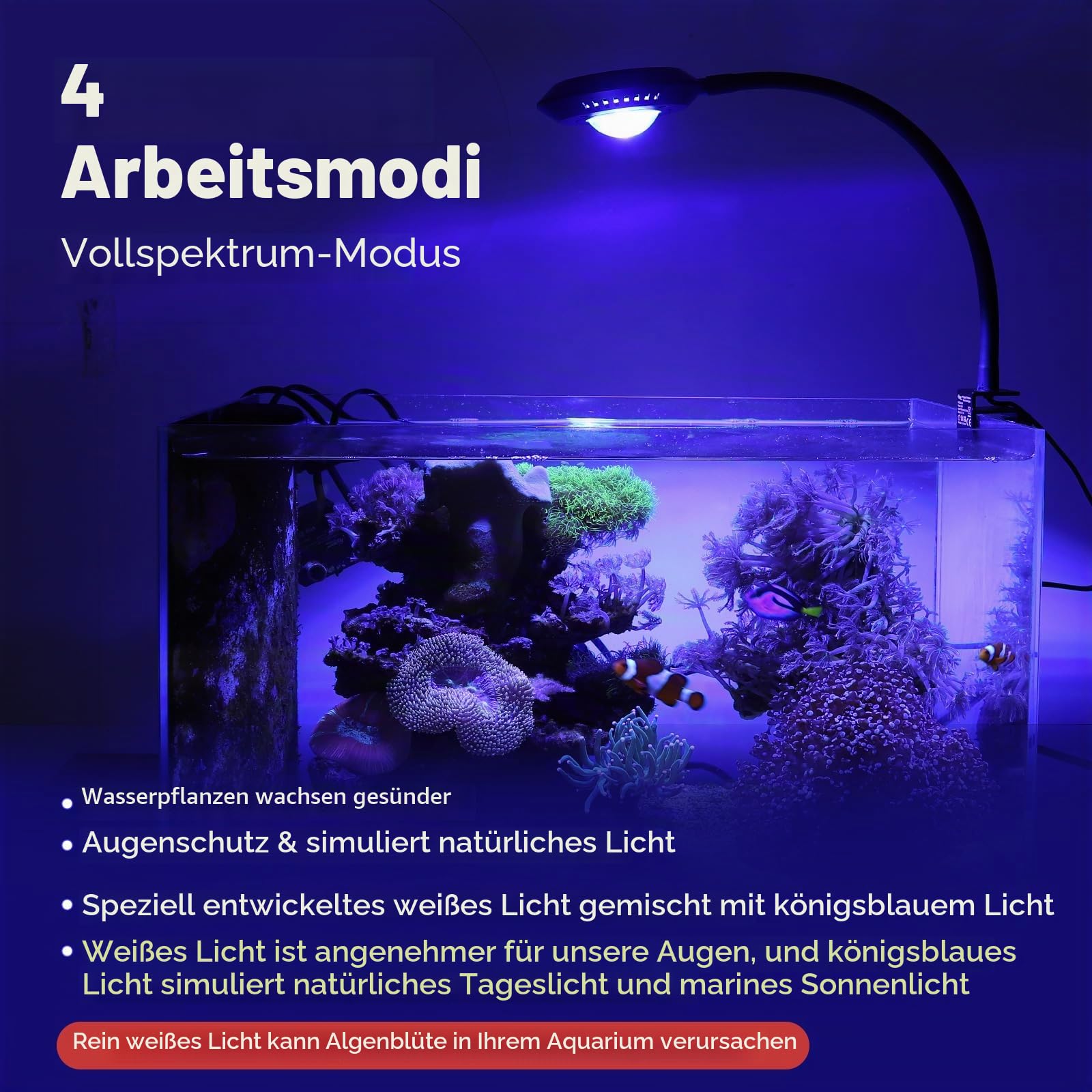 hygger Meerwasser Aquarium Beleuchtung, Clip On Meerwasser Led Beleuchtung 20W, 4 Modi, 3 Timer, um 360° verstellbarem Schwanenhals, Vollspektrum-Aquarienleuchte für Reef Coral SPS/LPS Fischaquarium