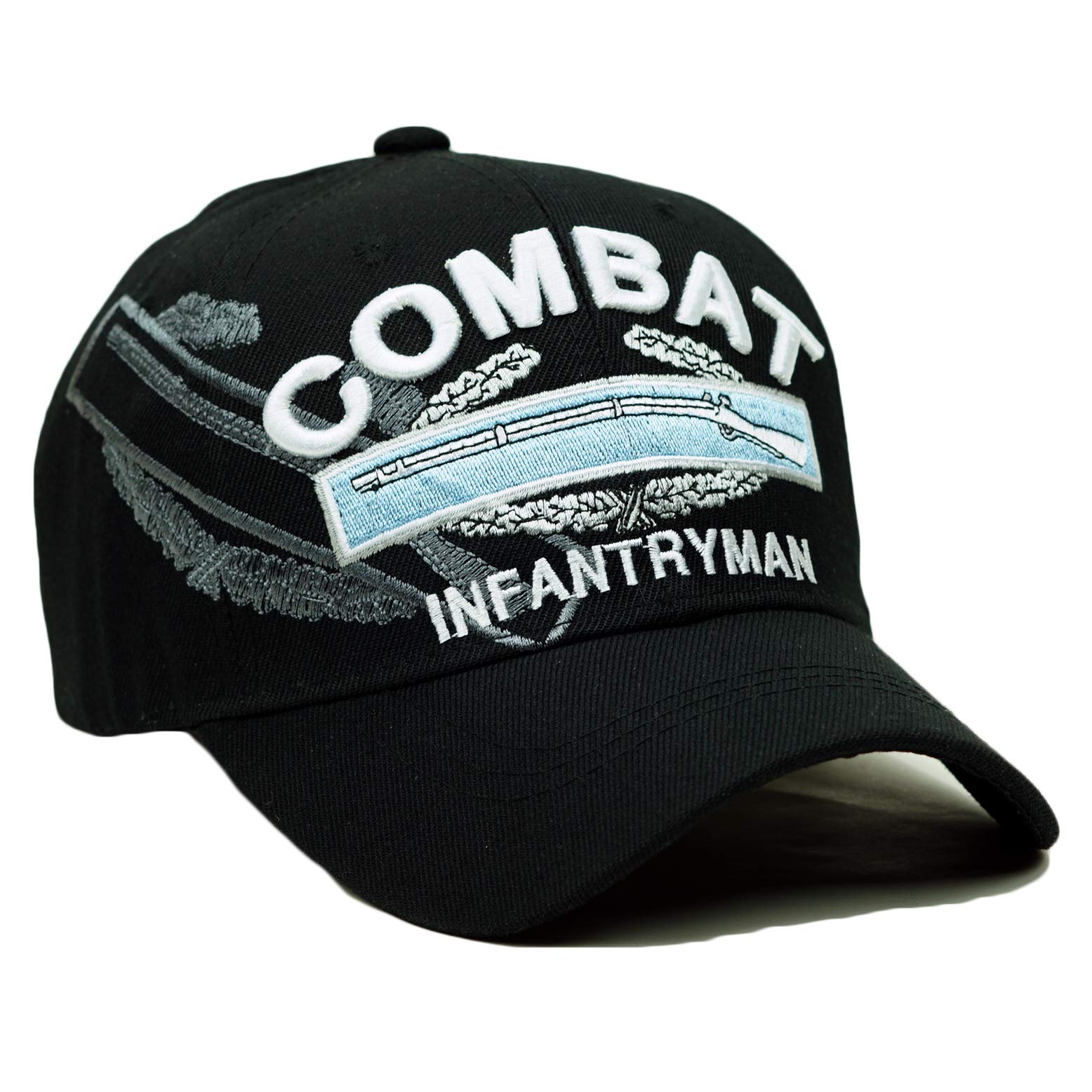 EaasokU.S. Military Official Licensed Embroidery Hat Army Navy Veteran Division Baseball Cap (Combat Infantry- Black)
