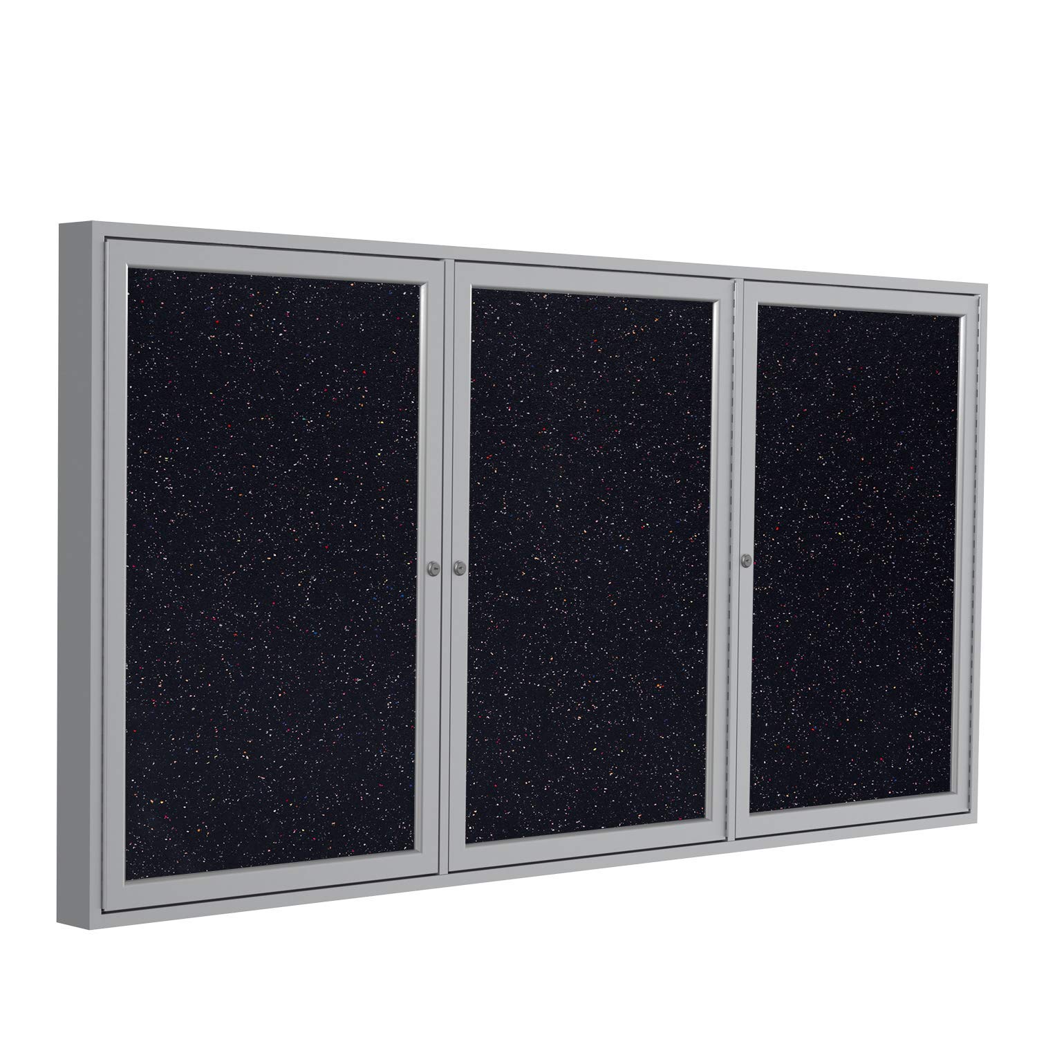 Ghent 48" x 96" 3-Door indoor Enclosed Recycled Rubber Bulletin Board, Shatter Resistant, with Lock, Satin Aluminum Frame,Confetti (PA34896TR-CF)-Made