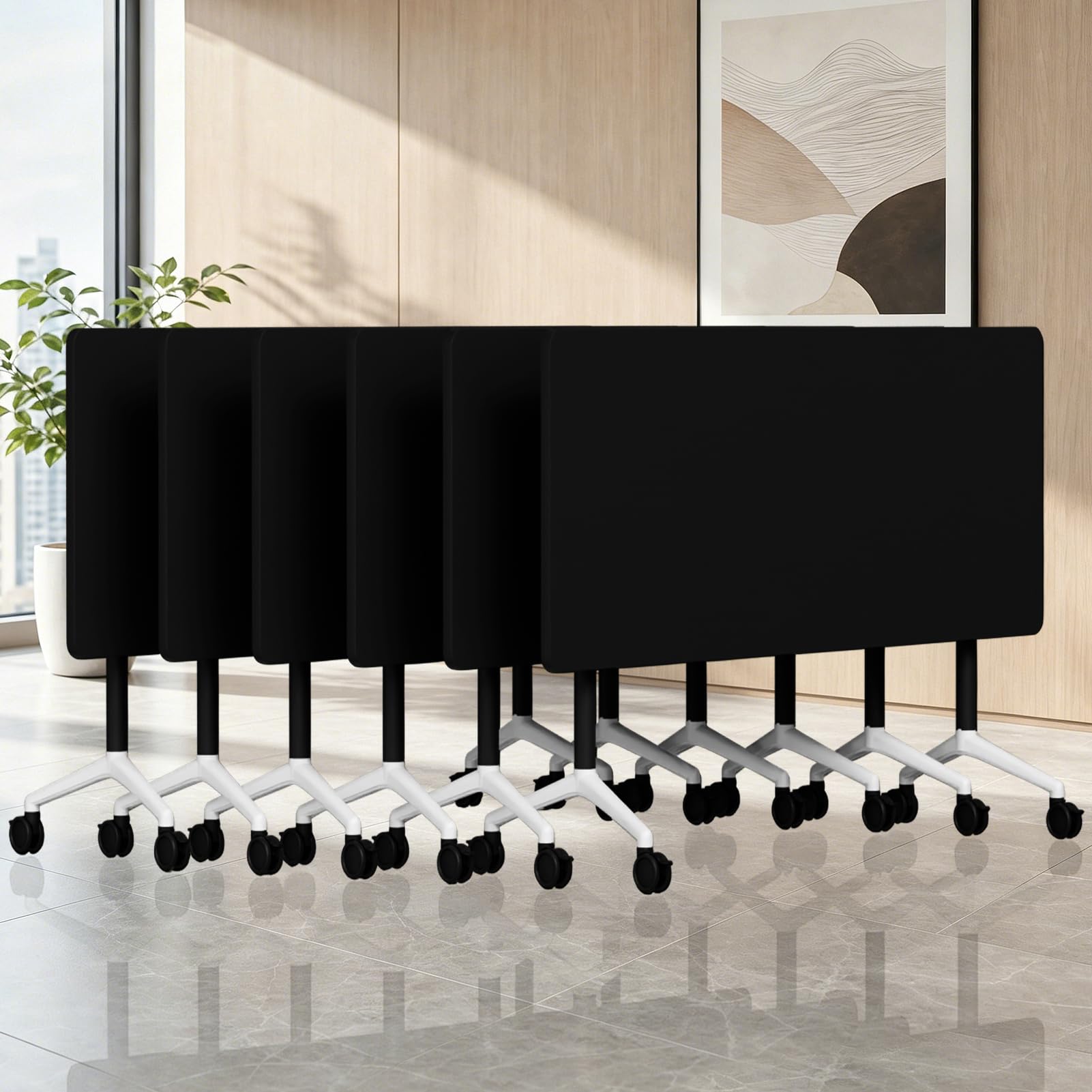 Folding Conference Tables with Wheels, 70.8" Flip Top Mobile Training Desk, Modern Conference Room Table for 2-20 People, Modular Meeting Tables for