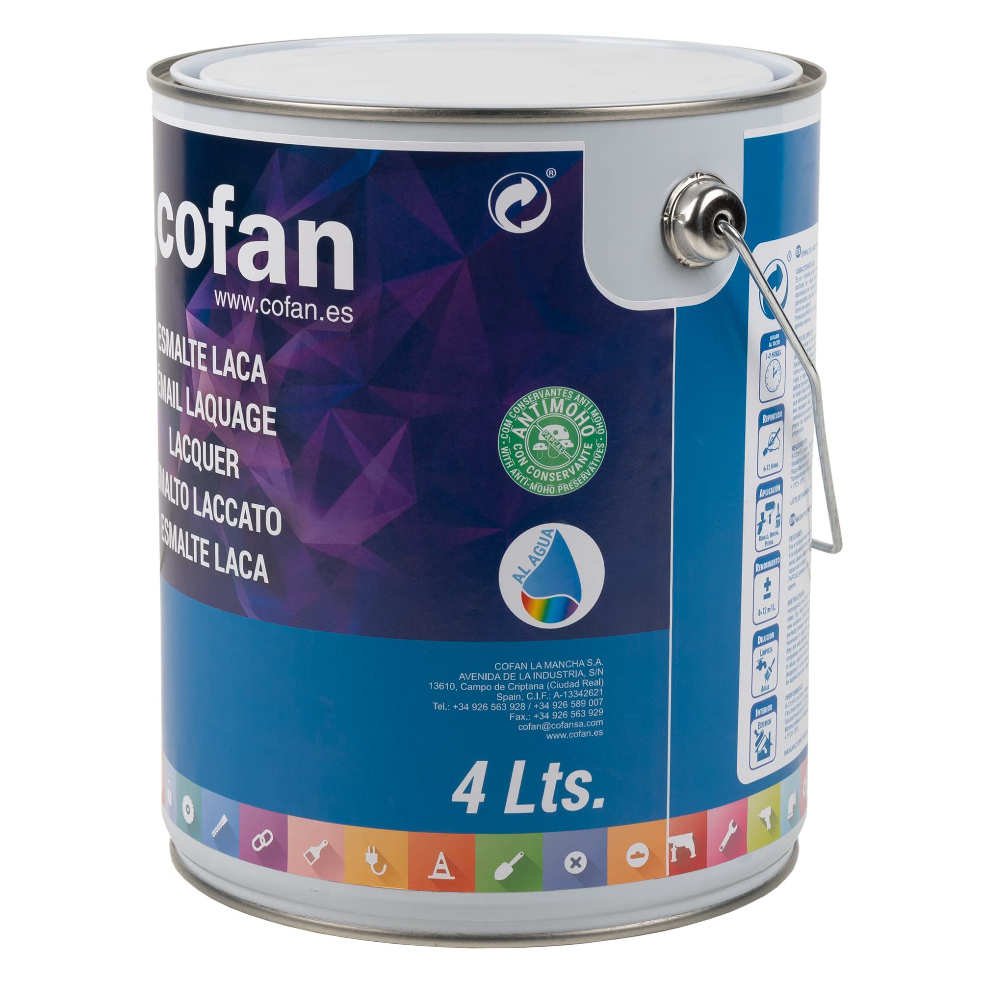 Cofan Smalto Lacca Acqua | Colore Nero Satinato | Flacone da 4 litri
