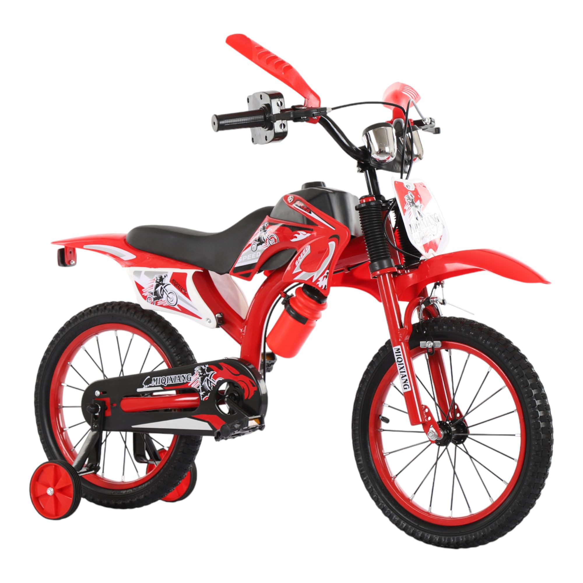 Touch of Venetian 12" 16" 20" Boys Motorcross Bike with Stabilisers Black Red Green Blue Pink Moto Wheels Kids Bicycle for Ages 2-9 Years Old Motorcycle Sound Motorcross (Red, 16 Inch)