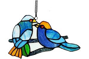 Rejoicing Bluebirds, a Pair of Tiffany Inspired Birds in Flight, Crafted with Vibrant Stained Glass
