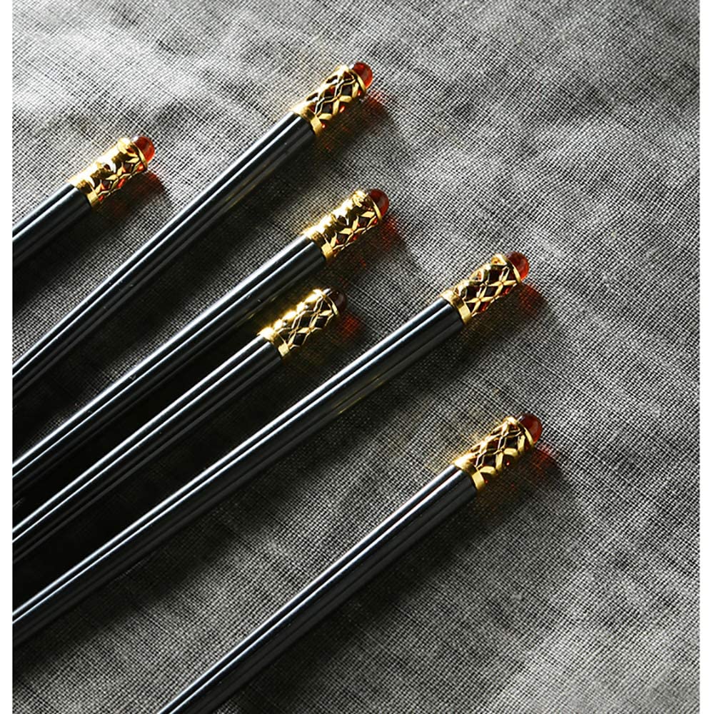 Baguettes réutilisables Lot de 5 Paires de Baguettes réutilisables en Fibre de Verre, lavables au Lave-Vaisselle, Style Chinois et coréen, Baguettes de Cuisine en Alliage Noir