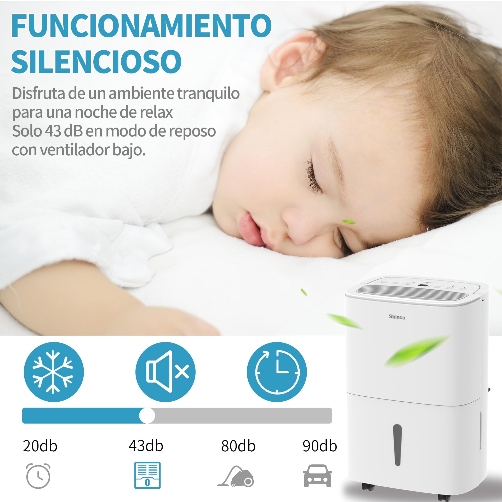 SHINCO WIFI Deshumidificador Portátil 30L/Día, Purificador de Aire, Filtro de Carbón Activado, Temporizador de 24 Horas, Drenaje Continuo, Función de Secado, Blanco
