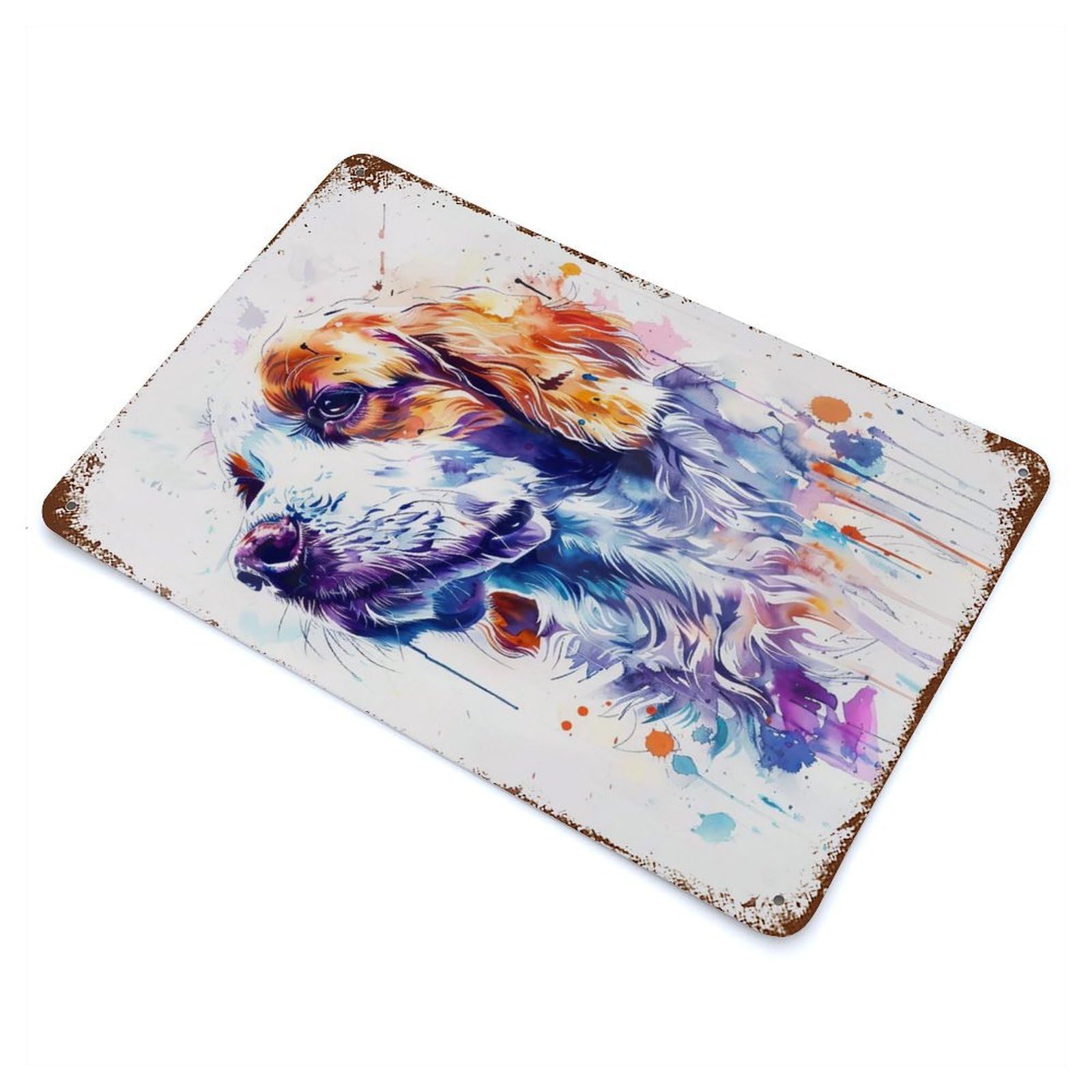 Garage Style Clumber Spaniel Watercolor Decorative Tin Sign 11.8"x7.9", Industrial Home Decor for Bar And Workshop