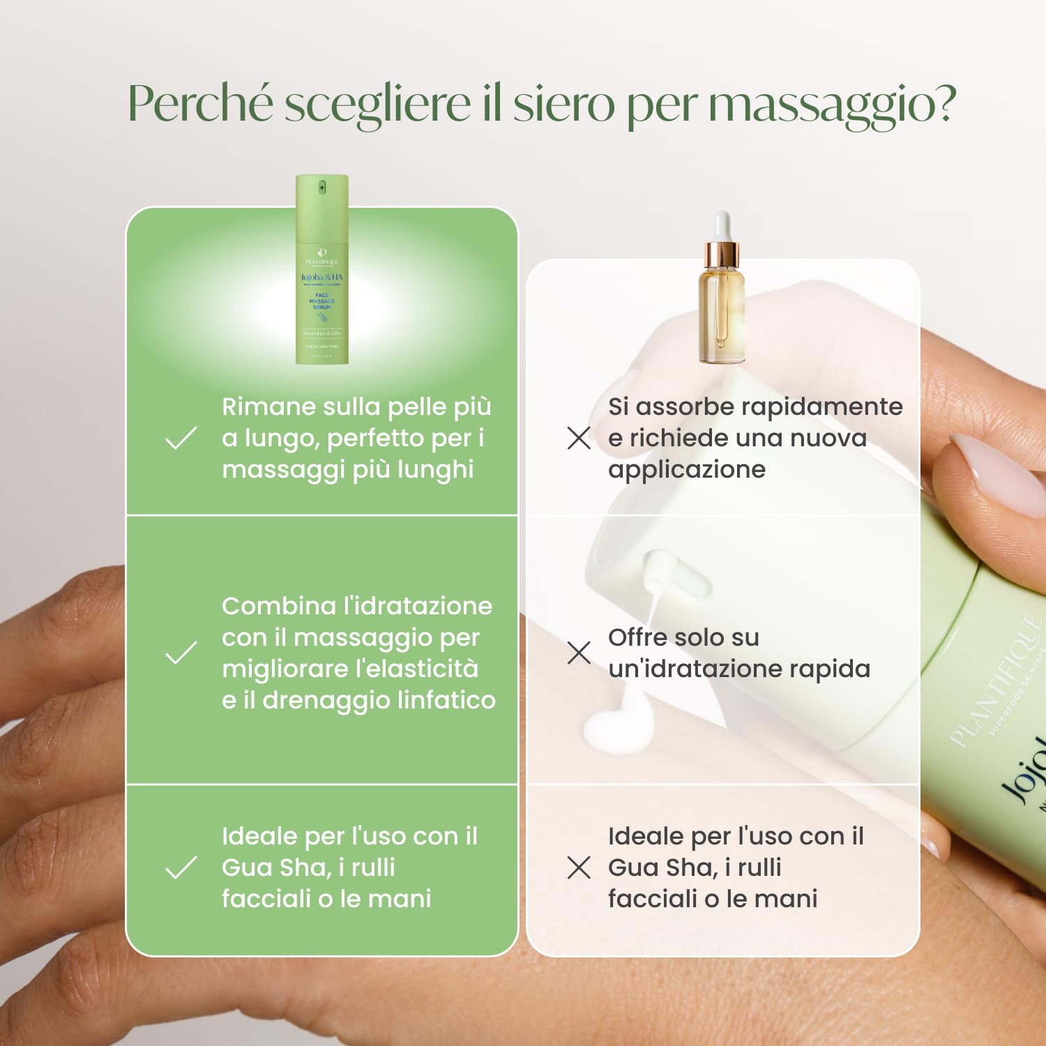 PLANTIFIQUE Siero Viso Jojoba Massage Bio Oil Acido Ialuronico, Niacinamide e Collagene | Prodotti Skincare Idratante Antirughe i Antimacchie Contorno Occhi | Olio Puro Massaggiatore per Gua Sha 30 ml