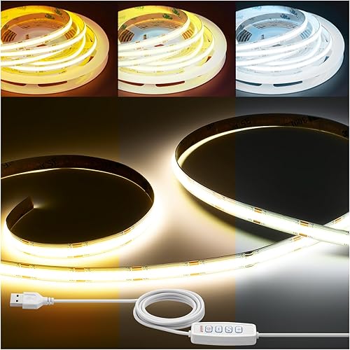 Miniatura 22 de iNextStation Tira de Luz LED COB Blanca Cálida de 16.4 pies 5M, 3000K DC12V CRI 93+ Tiras de Luces LED, 1600LEDs Luces de Tira Regulables, Luces de