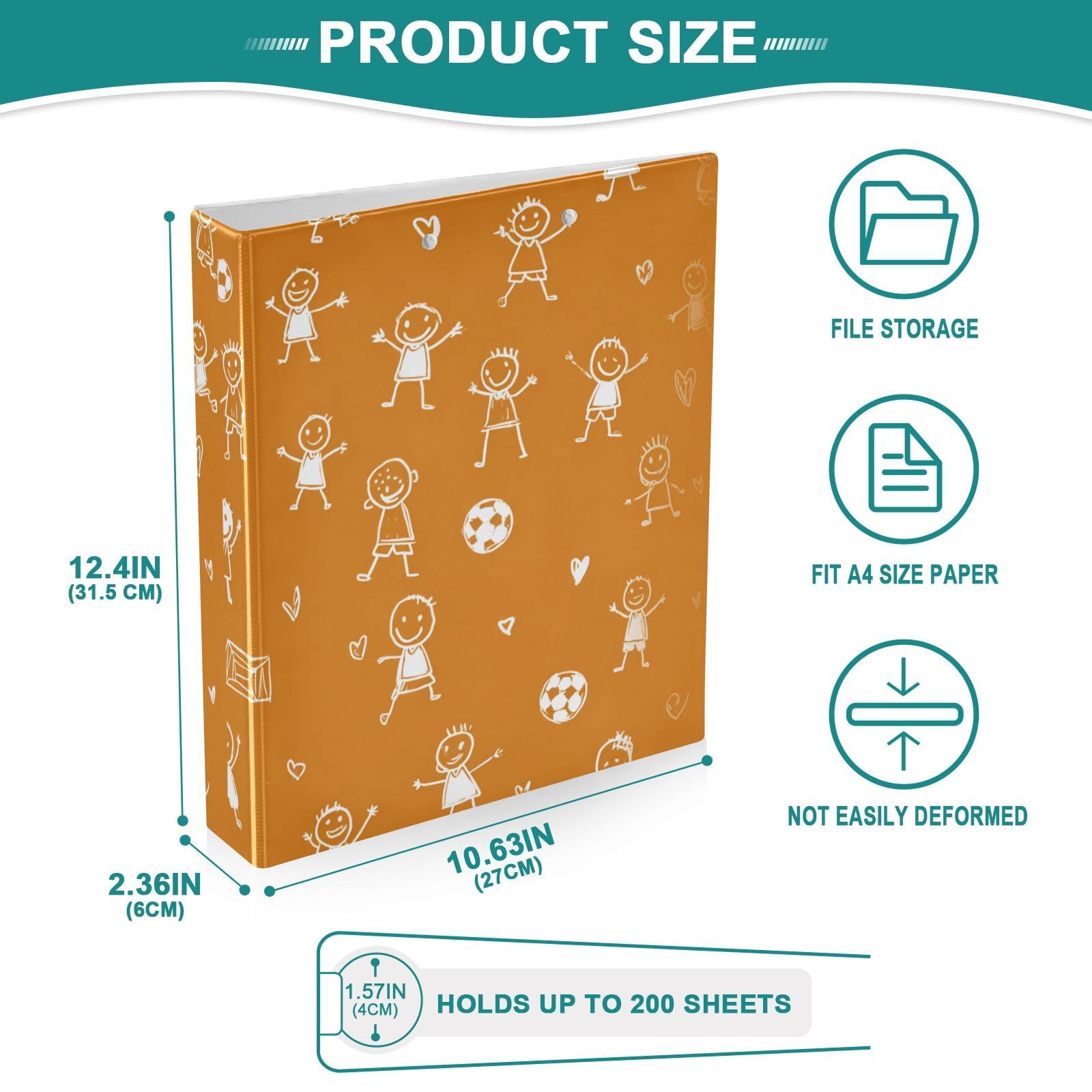 Raccoglitore per materiale scolastico da 3,8 cm, motivo cartone animato, minimalista, arancione