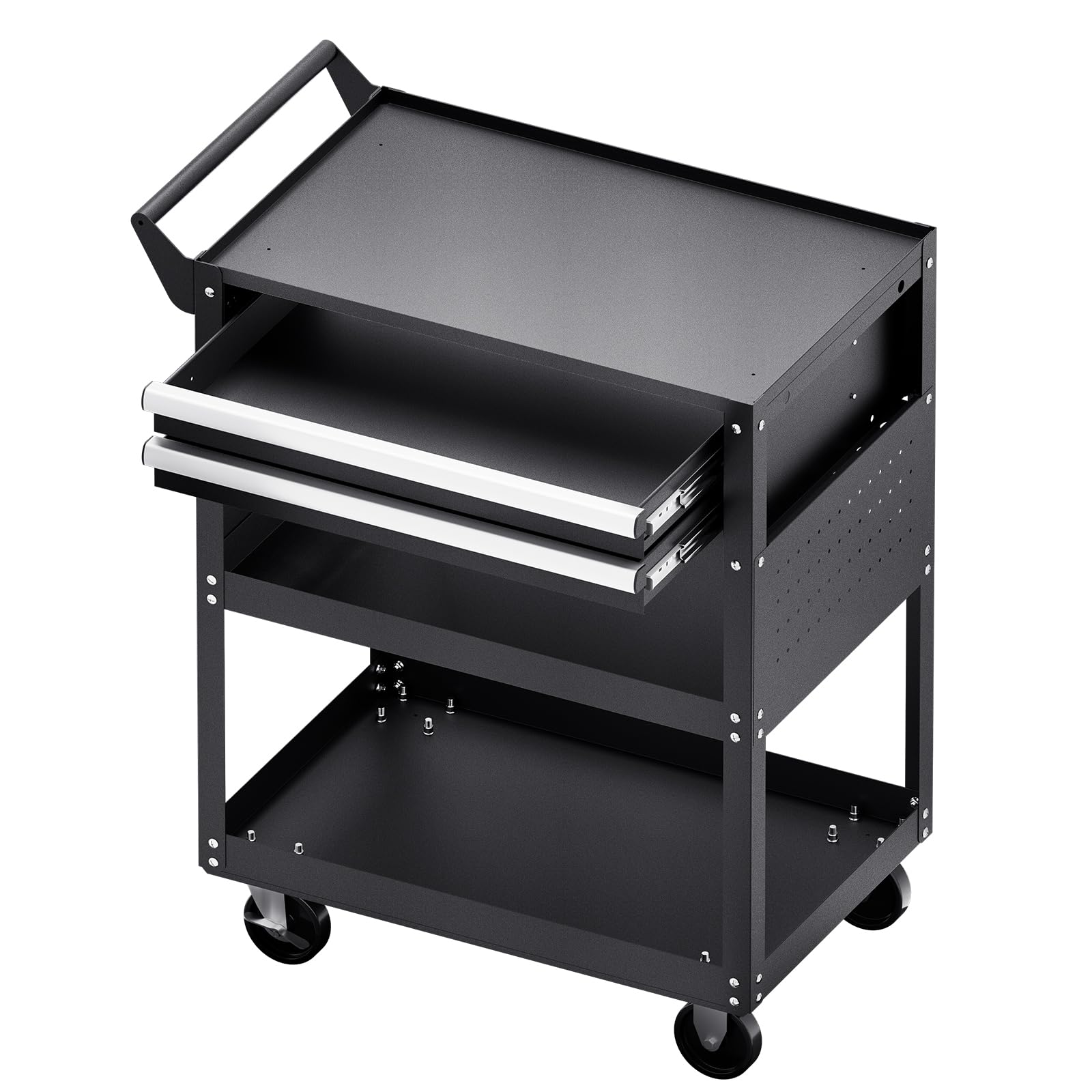 VEVOR Carrello Portautensili a 5 Ripiani con Ruote, Carico 181,4 kg Carrello da Lavoro con 2 Cassetti e Pannello Forato, Organizzatore per Utensili Meccanici con Sistema di Bloccaggio per Garage, Nero