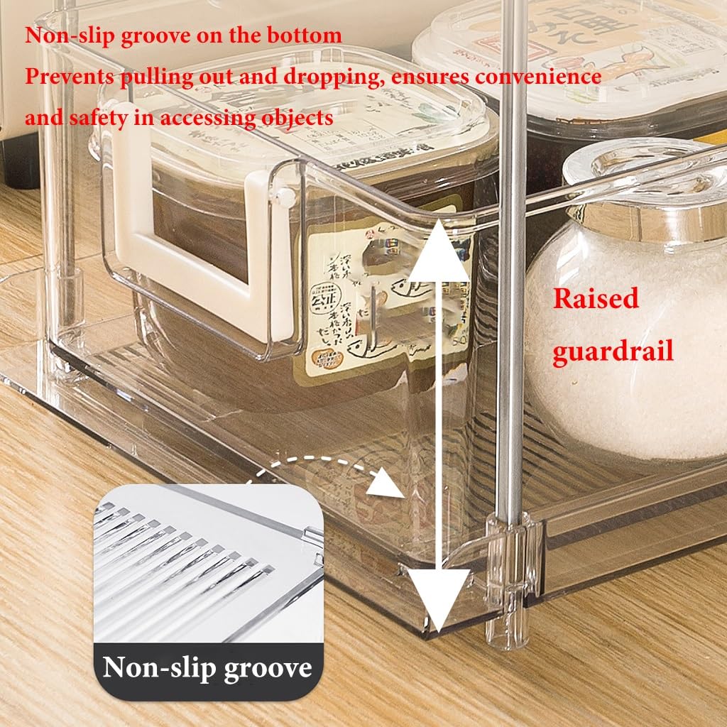 CSPone Étagère De Rangement Cuisine 2 Niveaux - Organisateur Sous Évier Avec Tiroir Coulissant Et 6 Compartiments Transparent