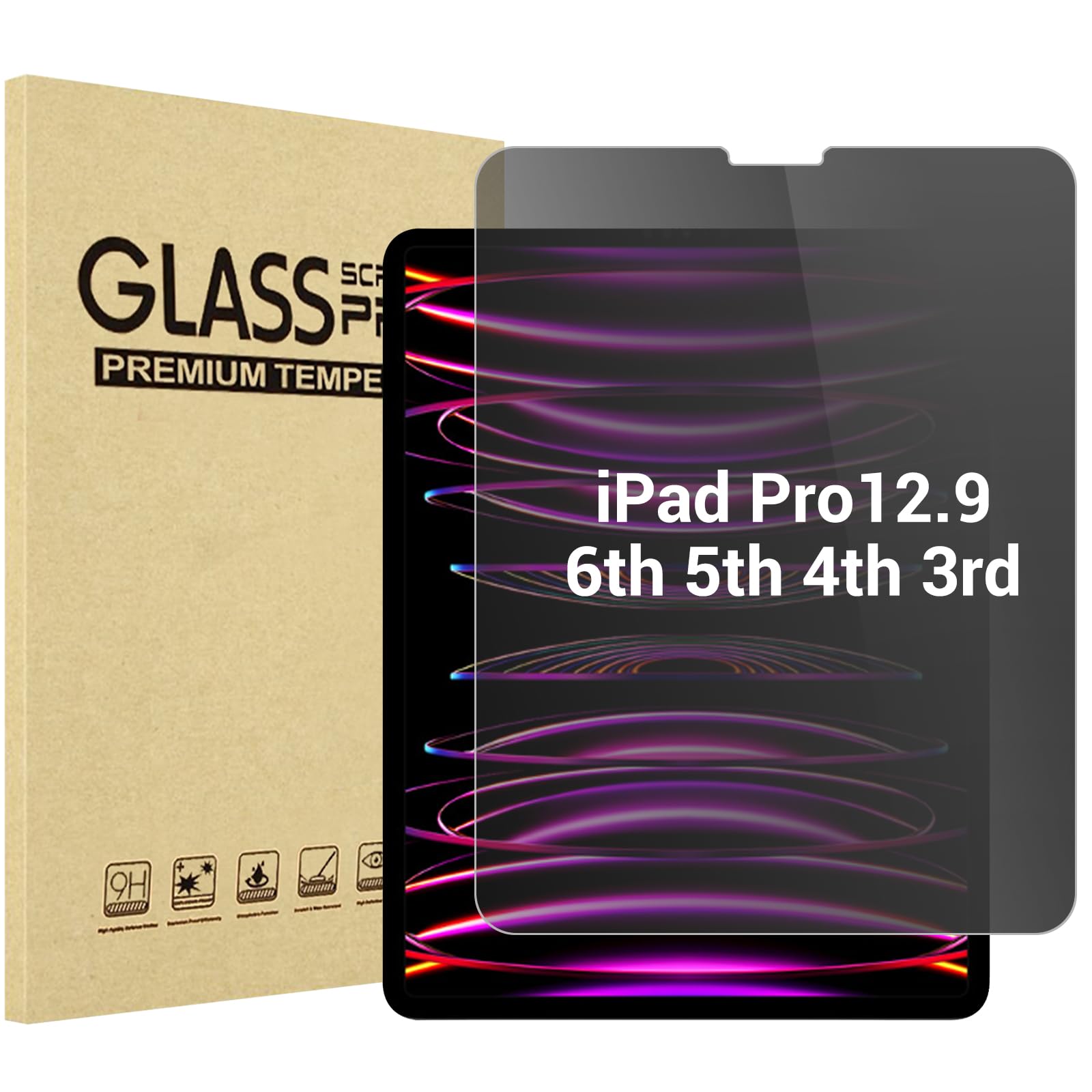 ProCase 1 Pack Privacy Screen Protector for iPad Pro 12.9 6th 5th 4th 3rd 2022 2021 2020 2018, Anti-Spy Tempered Glass Film Guard for iPad Pro 12.9" 6 5 4 3 Generation