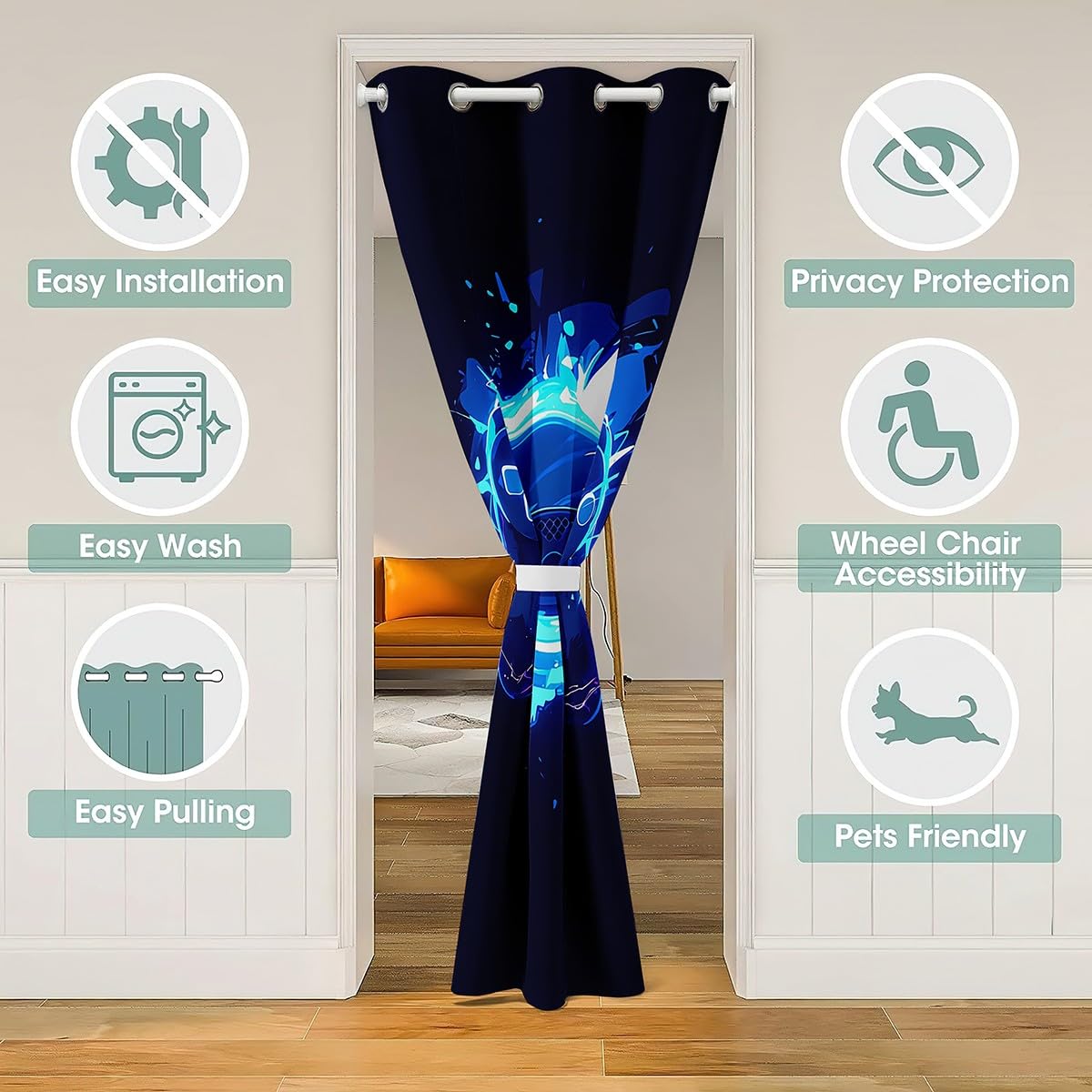 Loussiesd Gaming Türvorhang 106x203cm Moderne Spielkonsole Controller Vorhang für Innentür Raumteiler Gamer Vorhang für Tür Privatsphäre Mode Isolierter Wärmevorhang Gamepad
