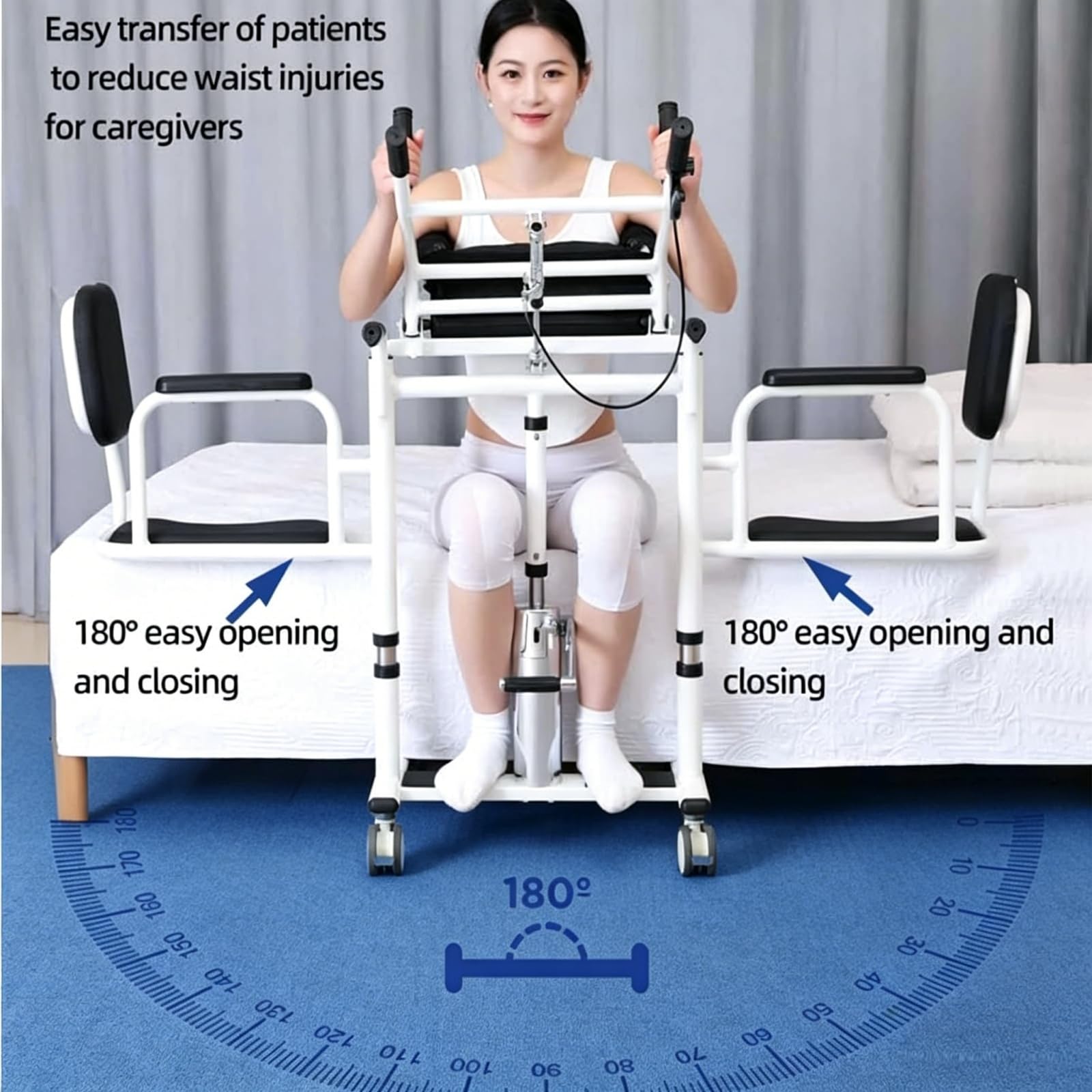 Genérico Silla de Transferencia para elevación de Pacientes, Elevador de Pacientes portátil y liviano, Altura de elevación del Asiento Dividida a 180° Ajustable, Transferencia multifunción