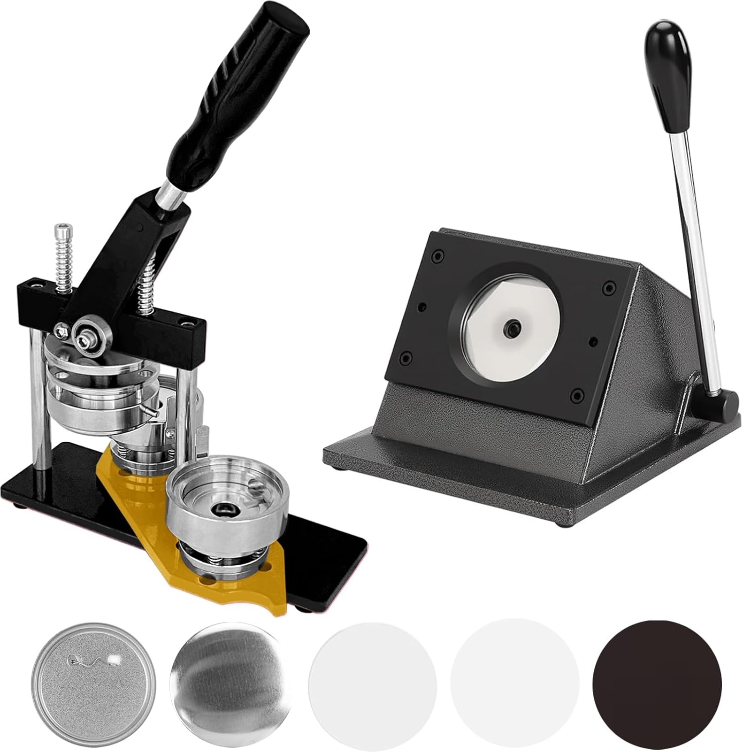 2.28x2.28in Round Fridge Magnets Badge Maker Machine DIY Photo Refrigerator Sticker Magnet Press Machine+Paper Cutter+100pcs Materials (Black)