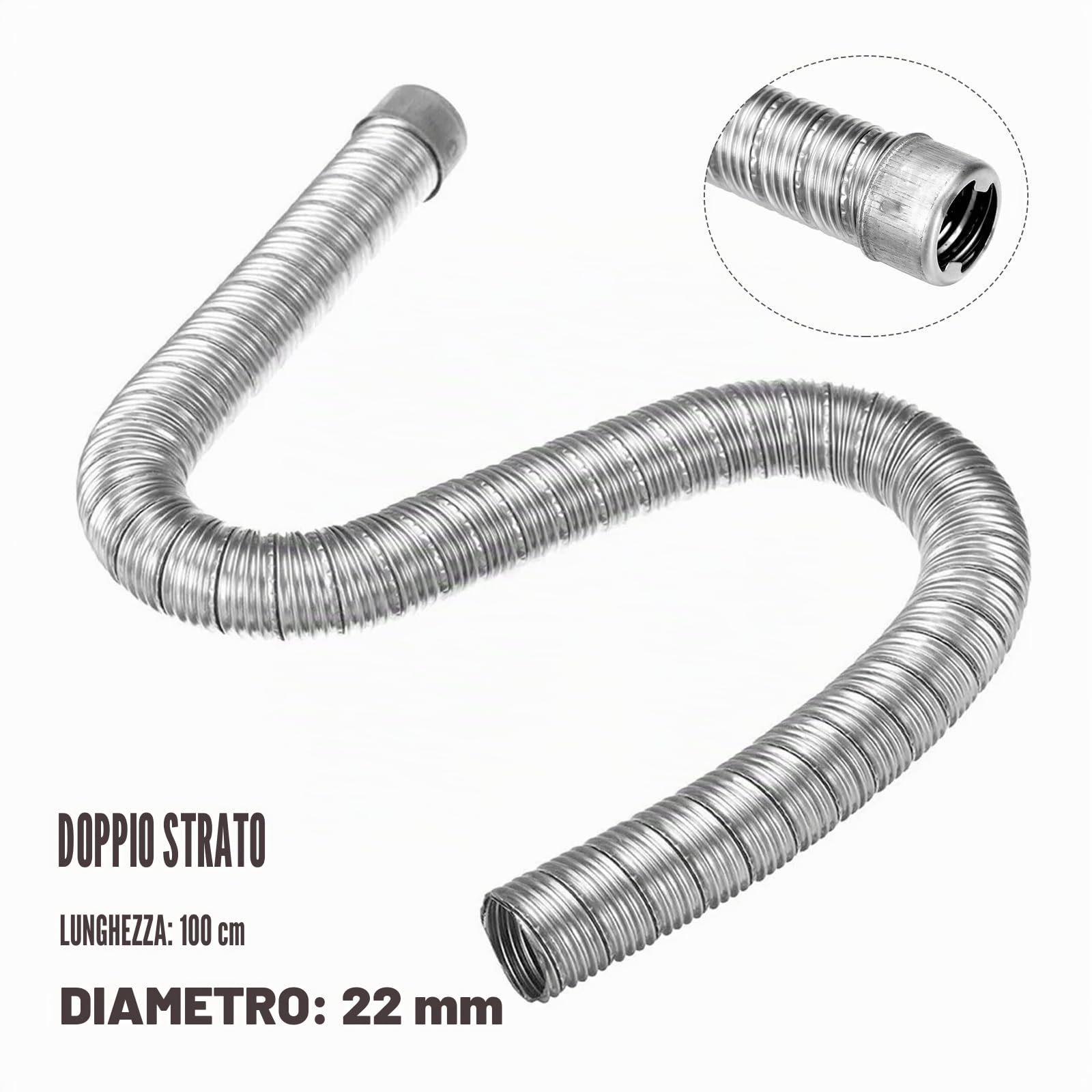 Tubo di scarico per auto a doppio strato, 100 cm, in acciaio inox, 22 mm, doppio strato, con cappuccio, per riscaldamento ad aria, per Webasto Eberspacher