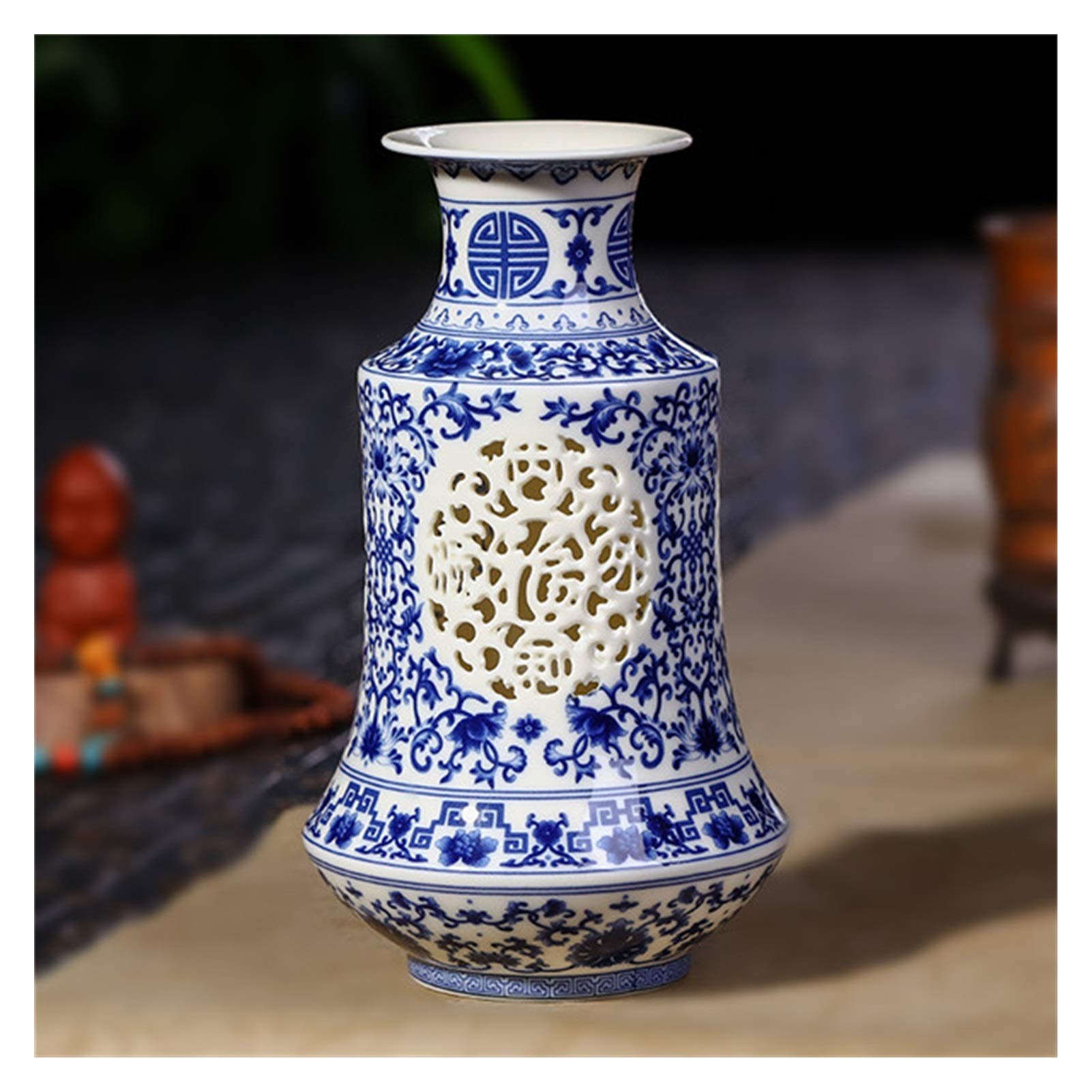 asdchZen Vases Antique Ceramic Vase Chinese Pierced Vase Wedding Gifts Home Handicraft Furnishing Articles Vases For Decor,K