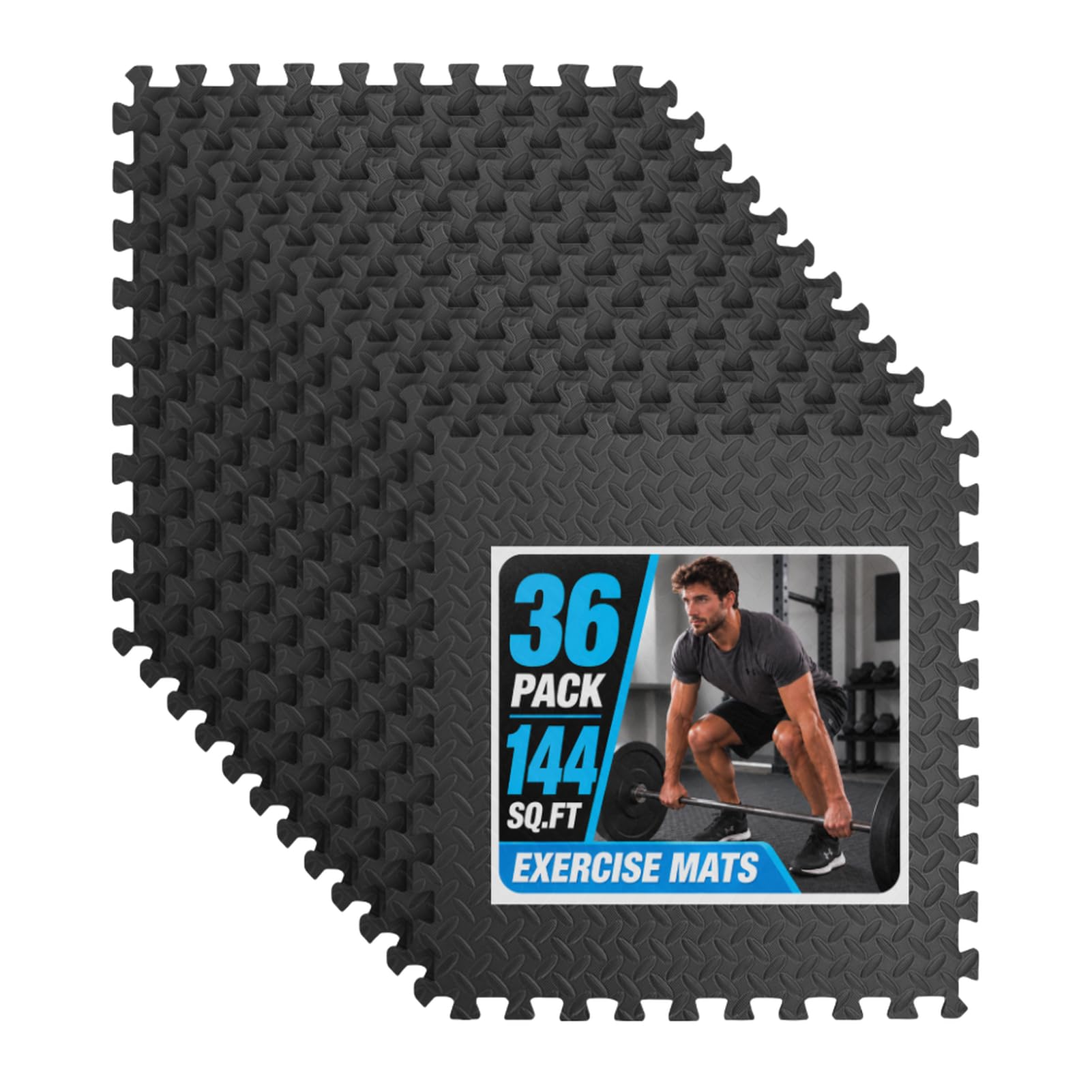 Art3d EVA Puzzle Exercise Mats, 24"x24", 1/2" Thick,36-Pack,Black
