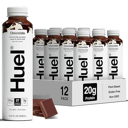 Huel Ready-to-Drink | Chocolate Meal Replacement Drink | High Protein Drink | Nutritionally Complete, Low Sugar, High Fiber, Plant Based, Vegan, Healthy | 20g Protein Per Bottle | 16.9 Fl Oz (12 Pack)