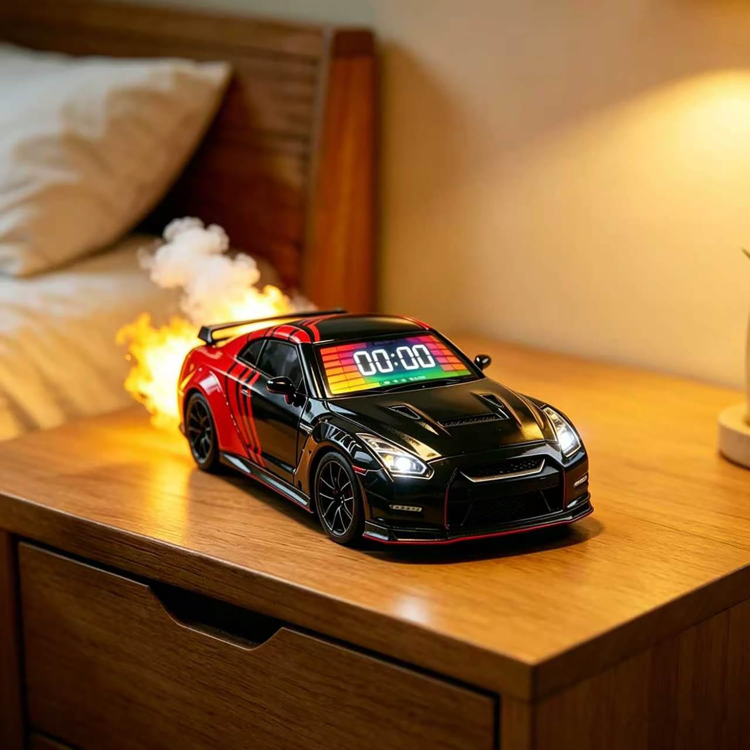 Despertador con diseño de Coche Deportivo y Pantalla de visualización(Rojo)