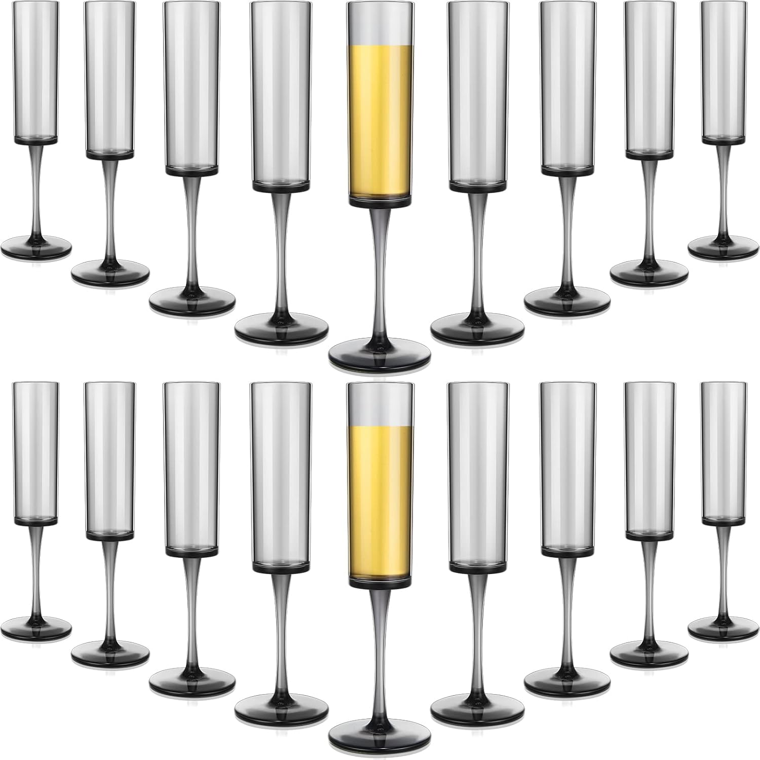 Nuenen 18 Pack Acrylic Champagne Flutes Goblets Plastic Champagne Glasses Stemmed Unbreakable Disposable Reusable Drinkware for Wedding Wine Cocktail Toasting Birthday Anniversary Party, 5.6oz, Black