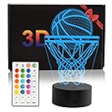 oboist Basketball Night Light, 16 Color 3D LED Night Lamp for Boys - Basket Ball Lamps, Optical Illusion Lamp with Remote Control, Perfect for Kids' Room Décor, Cool Gifts for Basketball Lovers