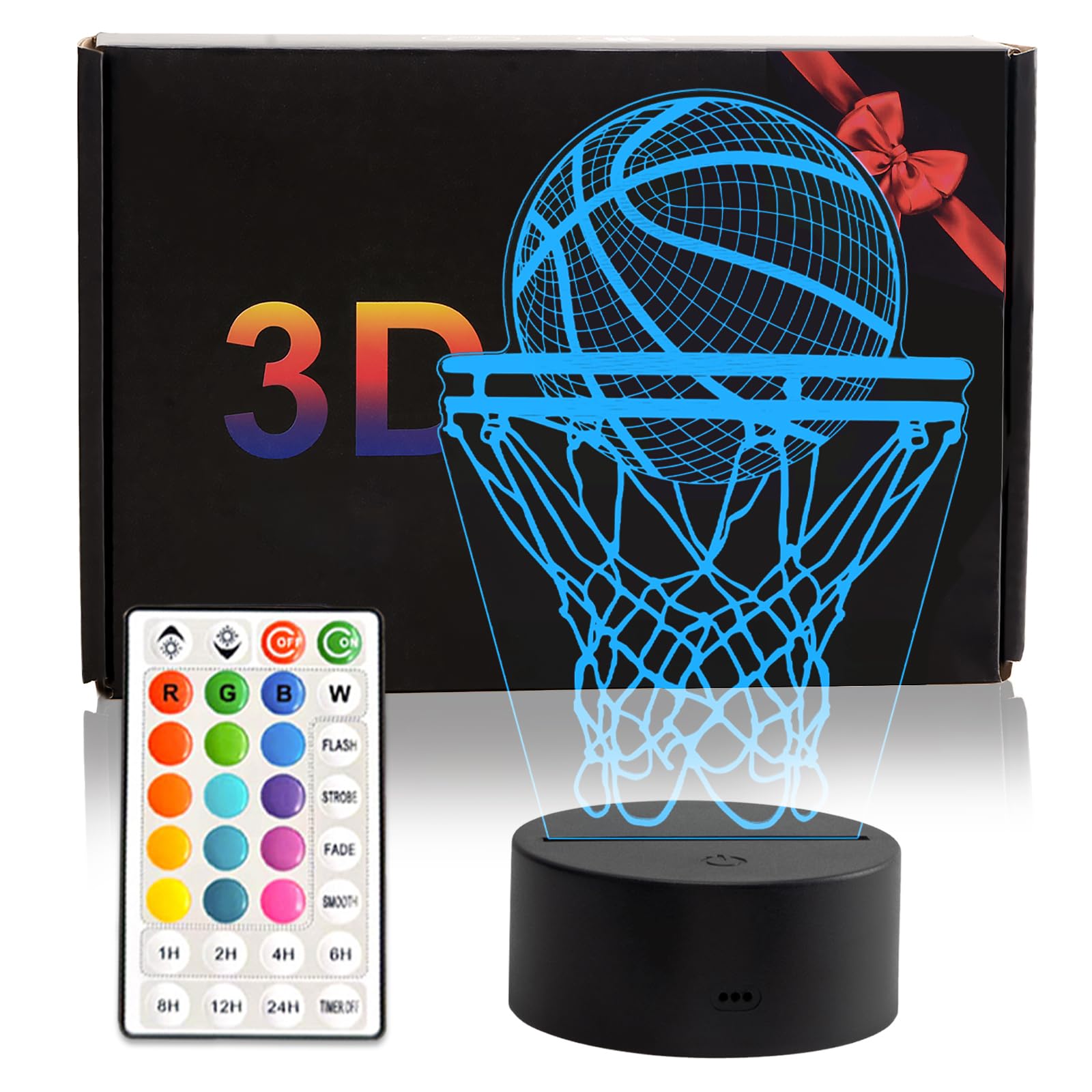 oboist Basketball Night Light, 16 Color 3D LED Night Lamp for Boys - Basket Ball Lamps, Optical Illusion Lamp with Remote Control, Perfect for Kids'