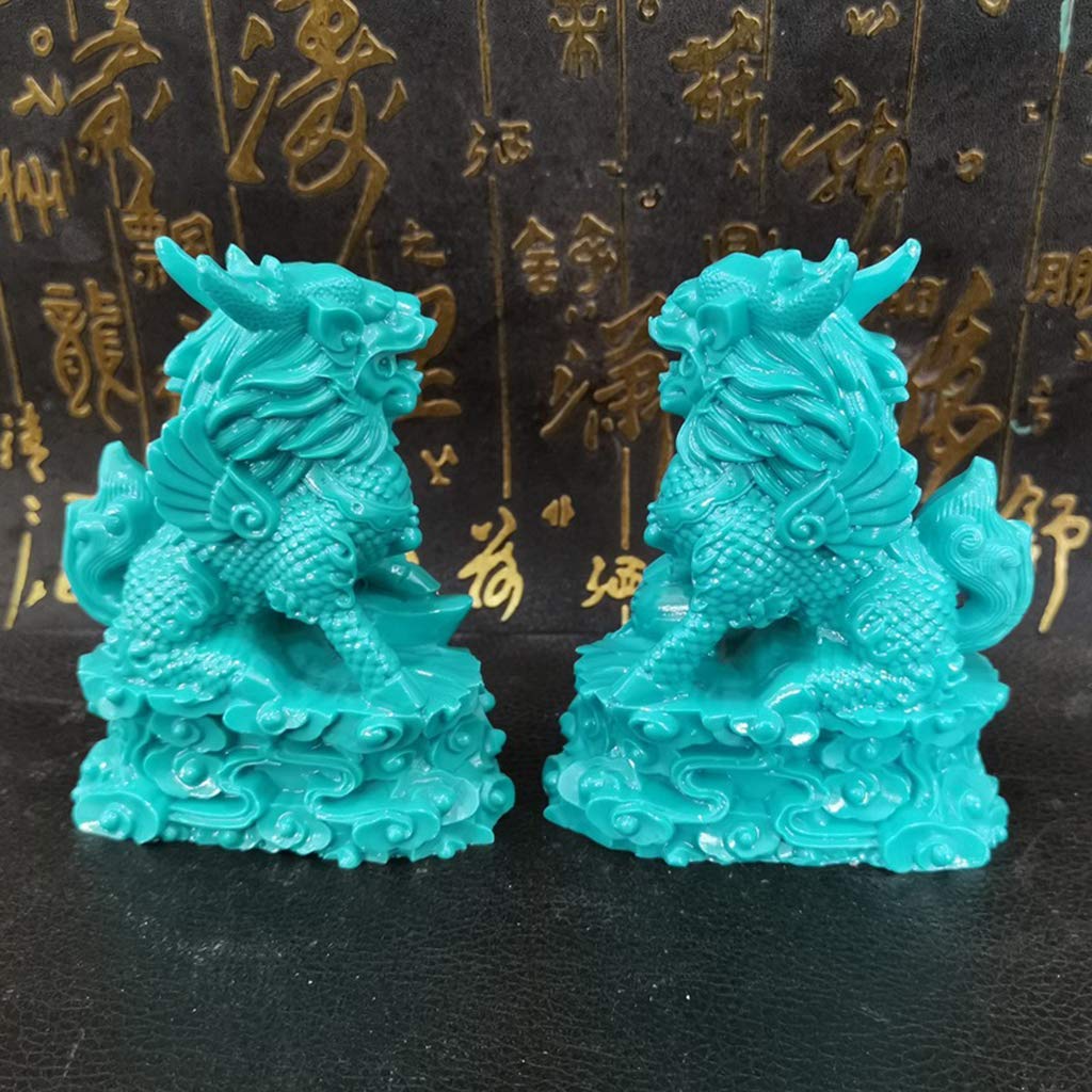 Ornamenti Feng Shui Coppia di Statue Cinesi qilin/Chi Lin Kylin Pietra in Resina Decorazioni Cinesi Accessori prosperità Figurine, Scultura da Giardino per casa e Ufficio