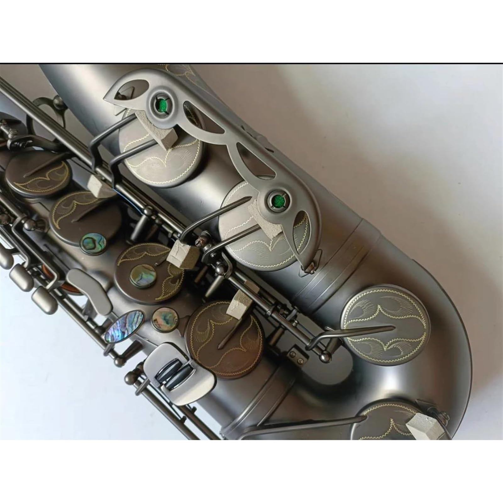 Saksofon Grawerowanie Klawiszy Saksofonu Tenorowego, Matowy Czarny Profesjonalny Instrument Muzyczny Saksofon Tenorowy (Color : Leather bag)