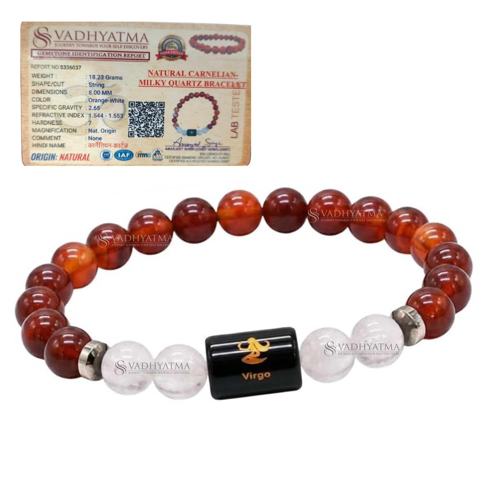Virgo Zodiac Bracelet (कन्या राशि) | Certified Original Carnelian & Milky Quartz Healing Crystal | Astrology Birth Sign Crystal for Focus, Confidence & Calm | Unisex Bracelet for Men & Women-image-44