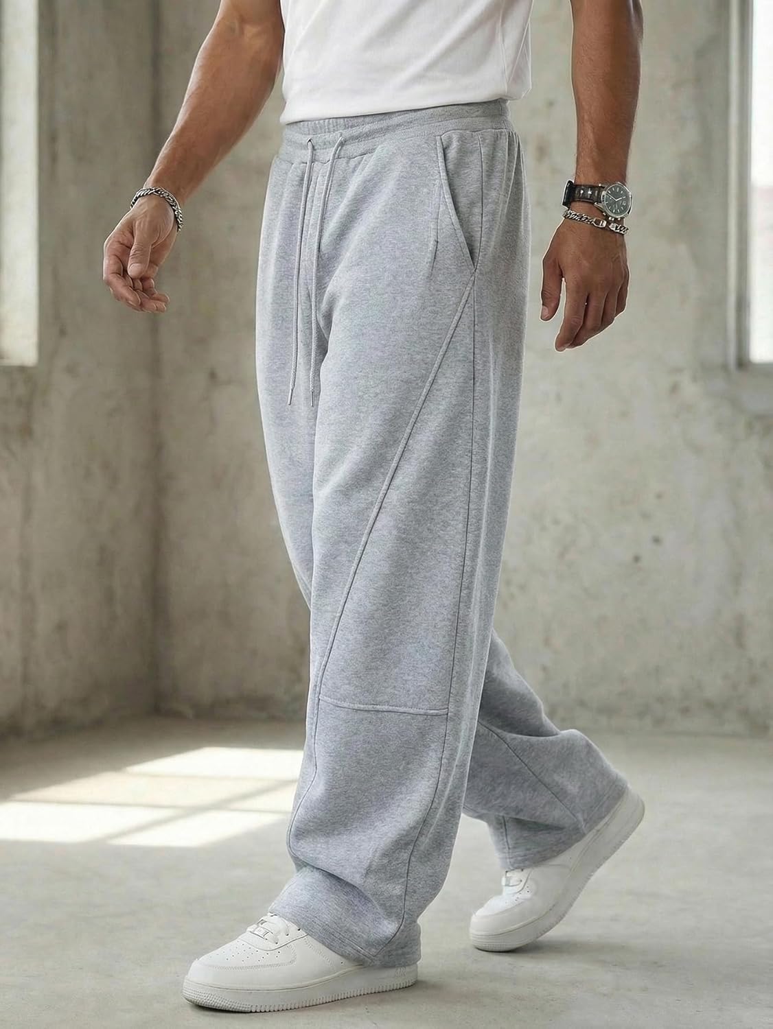 GORGLITTER Men's Baggy Wide Leg Sweatpants Oversized Track Pants Drawstring Y2K Casual Trousers with Pockets - Image 4