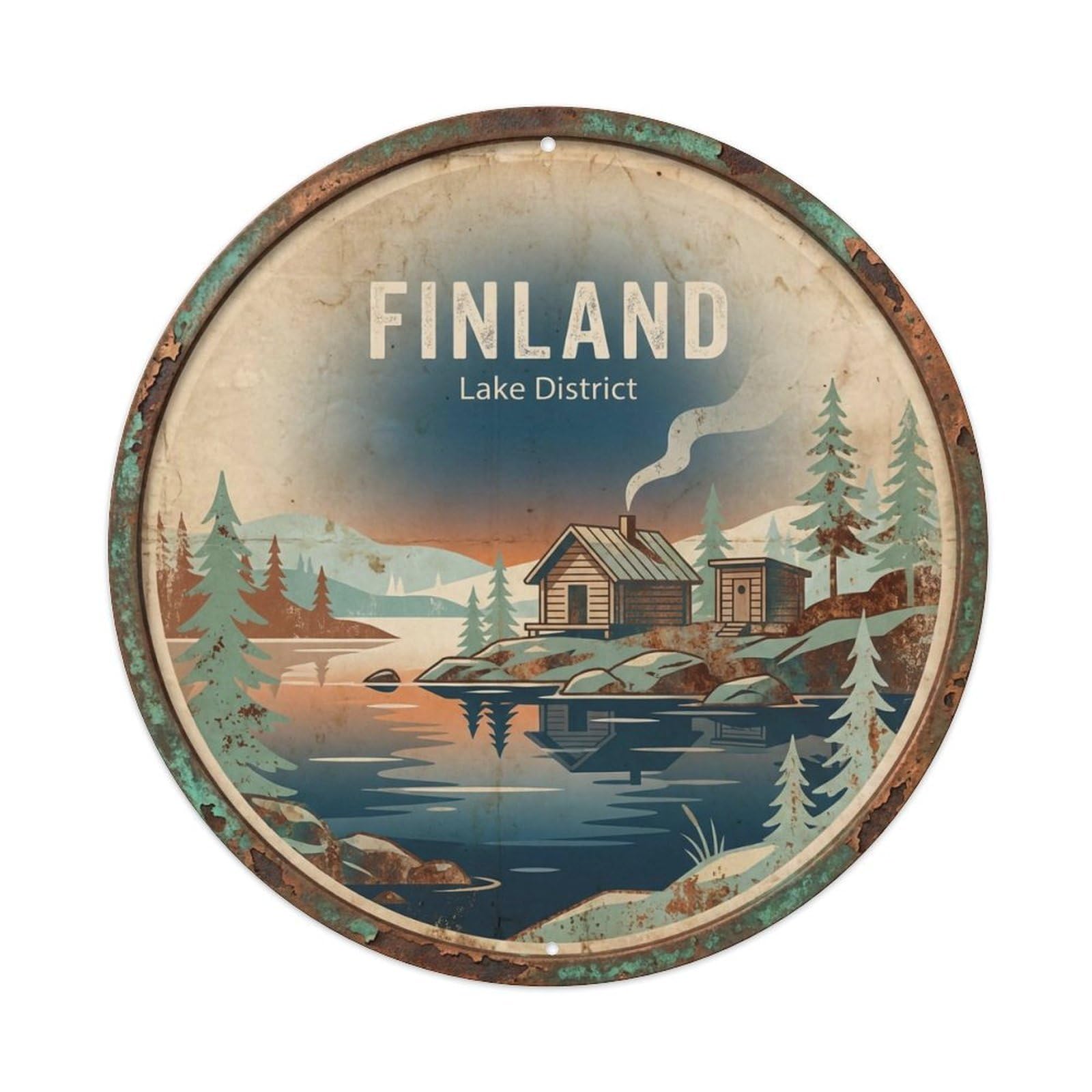 Vintage Travel Finland Beautiful Metal Tin Sign Plaque Wall Decor for Cafe, Club, Garden Round Metal Poster 8x8Inch