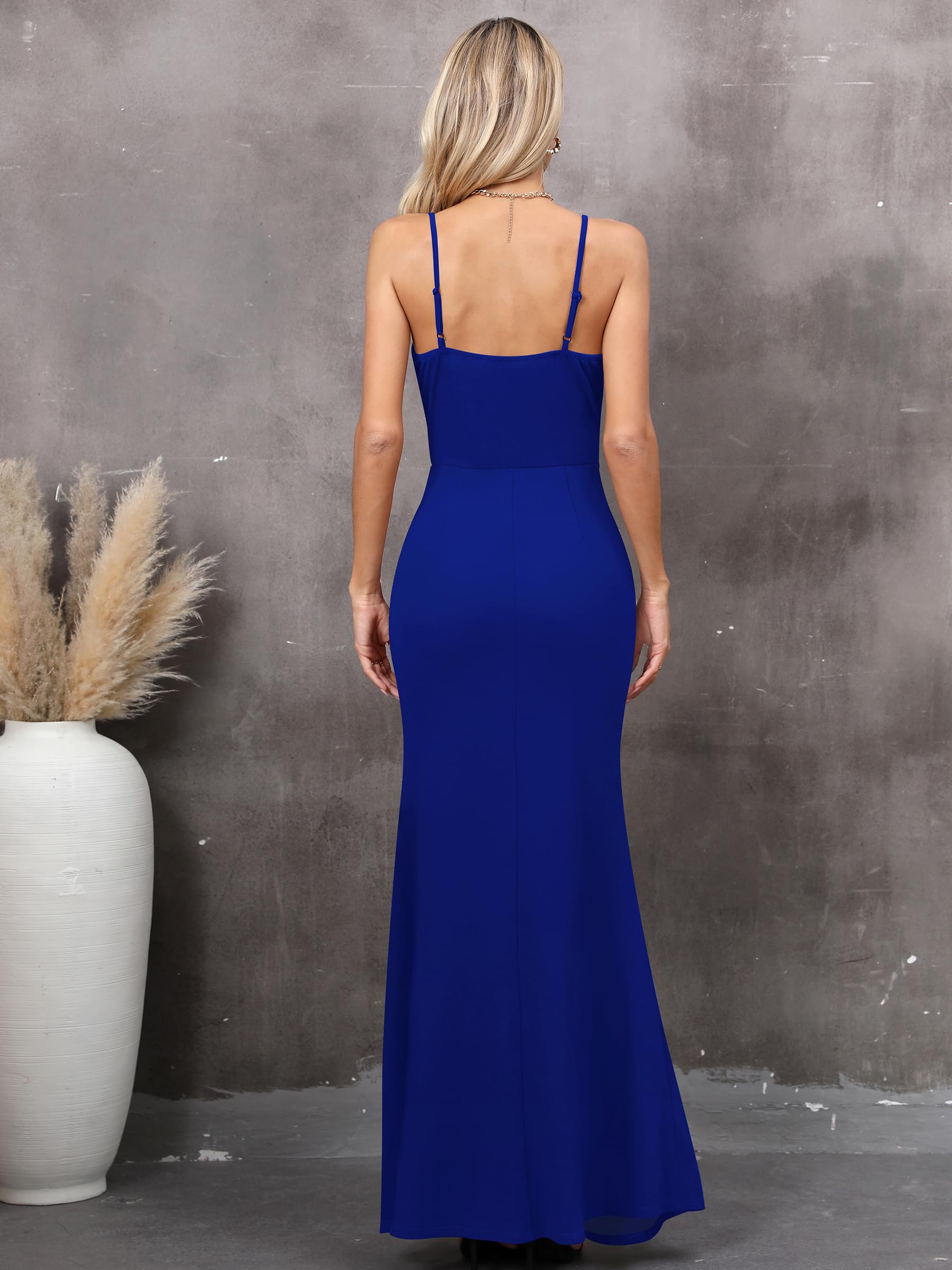 Missufe Vestido de noche para mujer, vestido de fiesta, vestido envolvente, tirantes delgados, sin mangas, con hendidura, vestido de cóctel, maxi, vestido largo de boda