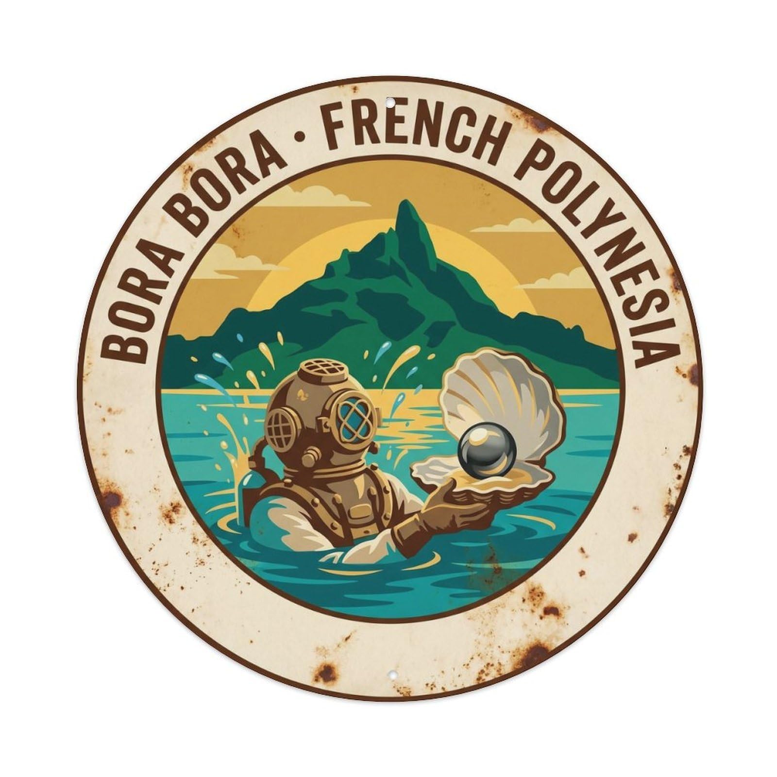 Olhnbad Style Pearl Borabora Otemanu Lagoon Diver Vintage Metal Tin Sign