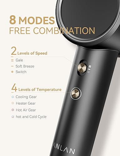 Miniatura 3 de ANLAN ion Secador de pelo, secador de pelo con motor único sin escobillas de 120,000 RPM, 100 millones de iones negativos, se seca rápidamente y