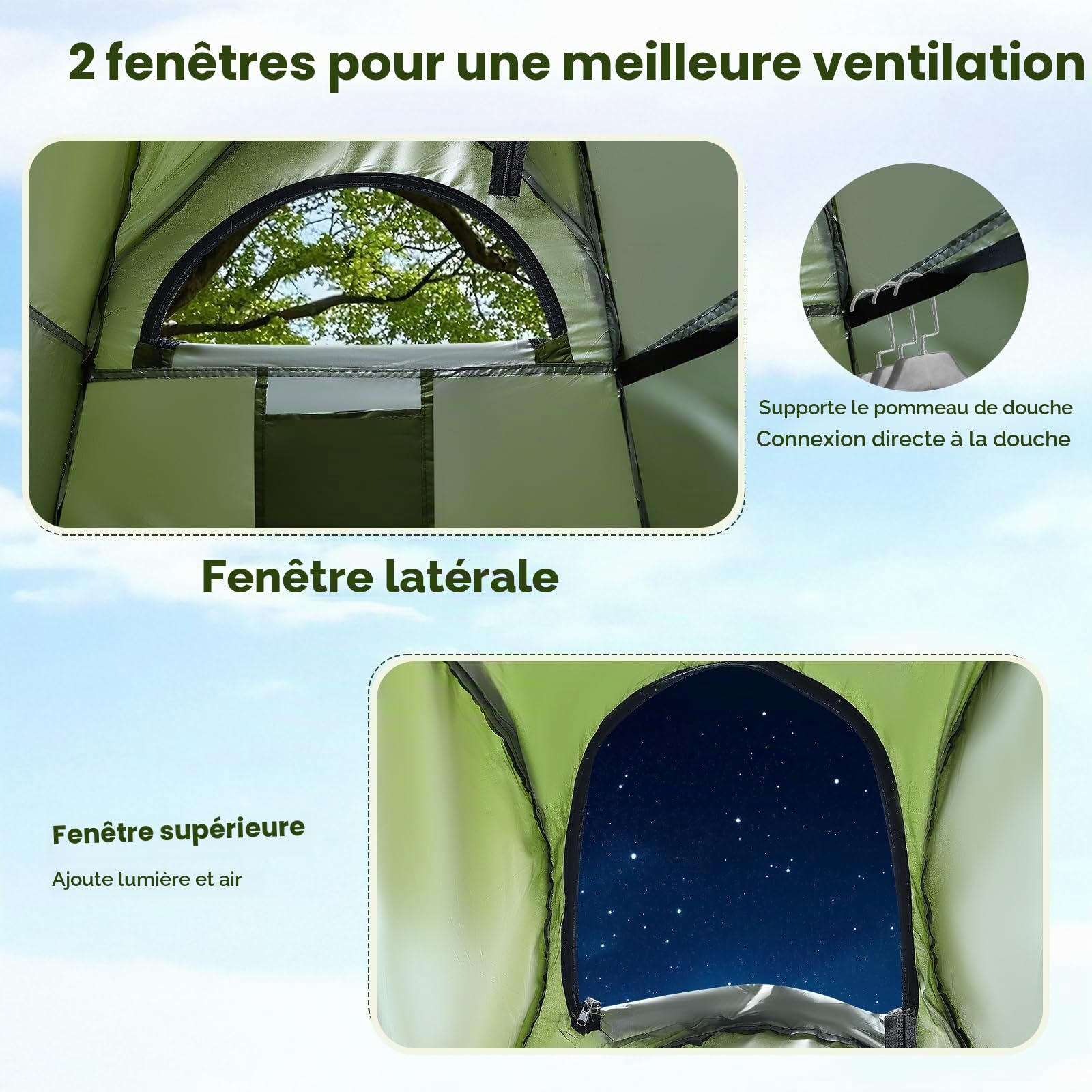 portable cabine de douche camping,tente avec douche et toilettes extérieures,tente pop up avec protection UV 120 x 120 x 190cm,toutes saisons pour le camping, la randonnée, la pêche, la plage