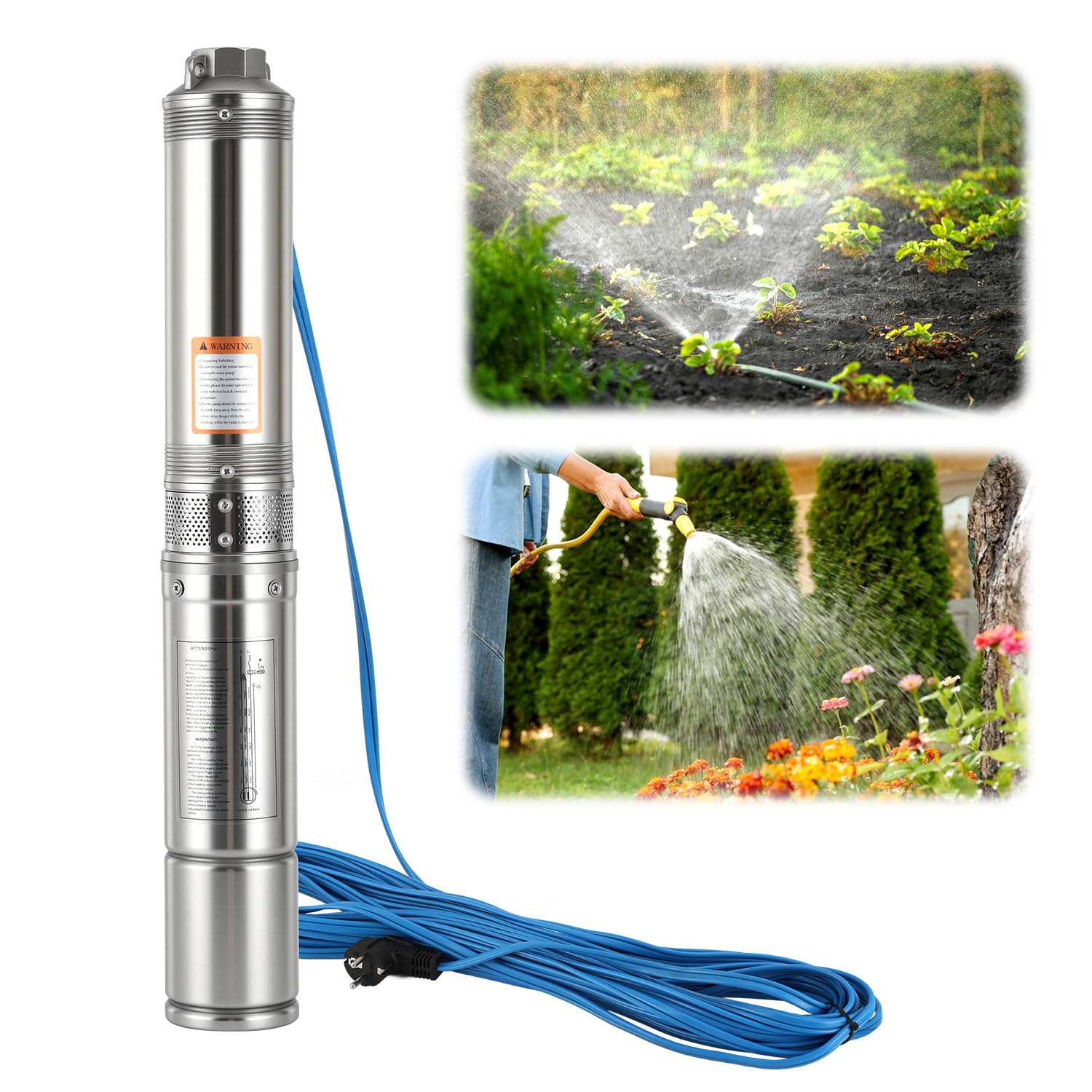 Pompe puits profond 0,37 kW - condensateur intégré, pompe submersible & forage, câble 20 m, hauteur refoulement max. 34 m, pompe immergée/eau