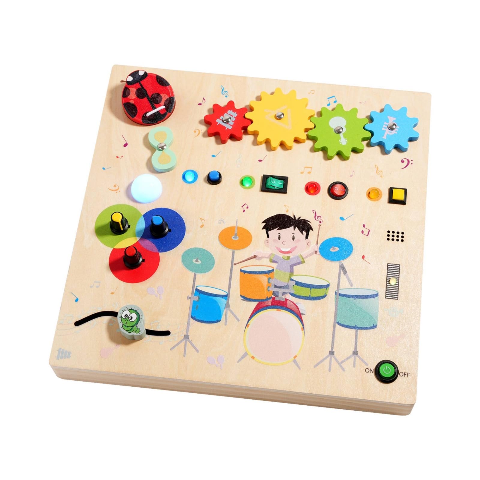 LED Busy Board Electrical Switch Play Wooden Busy Board Fine Movement Skills Learning Toy for Toddlers, Preschoolers, Preschool, Kindergarten, Touch Drum Kit Board|Toys & Hobbies | Educat-image-2