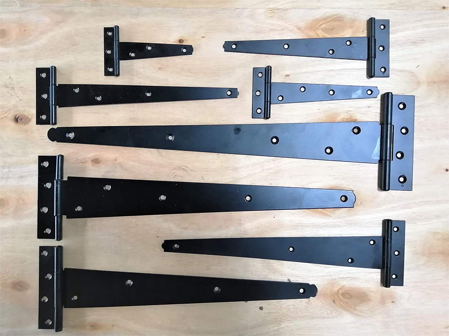 Black Finish Tee Hinges 4" - 18" Cabinet Shed Door & Gate T Hinge 100mm - 450mm (400mm (16"), 2 Pair - 4 Hinges)