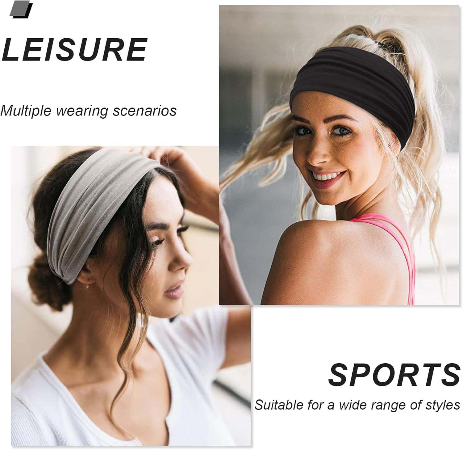Set 4 Fasce Capelli Extra Large - Cerchietti Yoga Boho Per Donne, Sport
