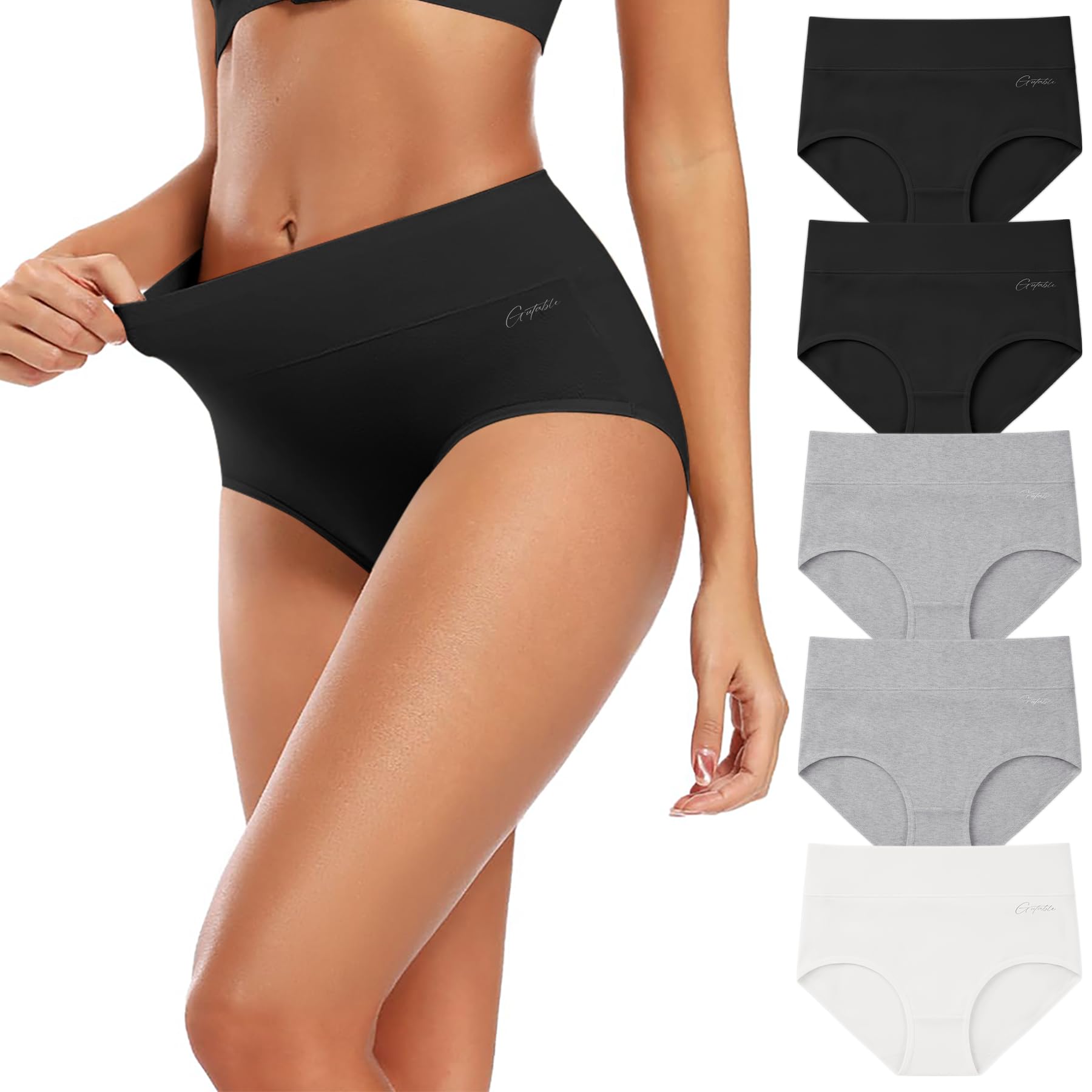 Gutable Unterhosen Damen 5er Pack–Hohe Taille Baumwolle Slips, Stretch & Atmungsaktive Panties, Weiche Unterwäsche für Frauen (Gr.S-3XL)